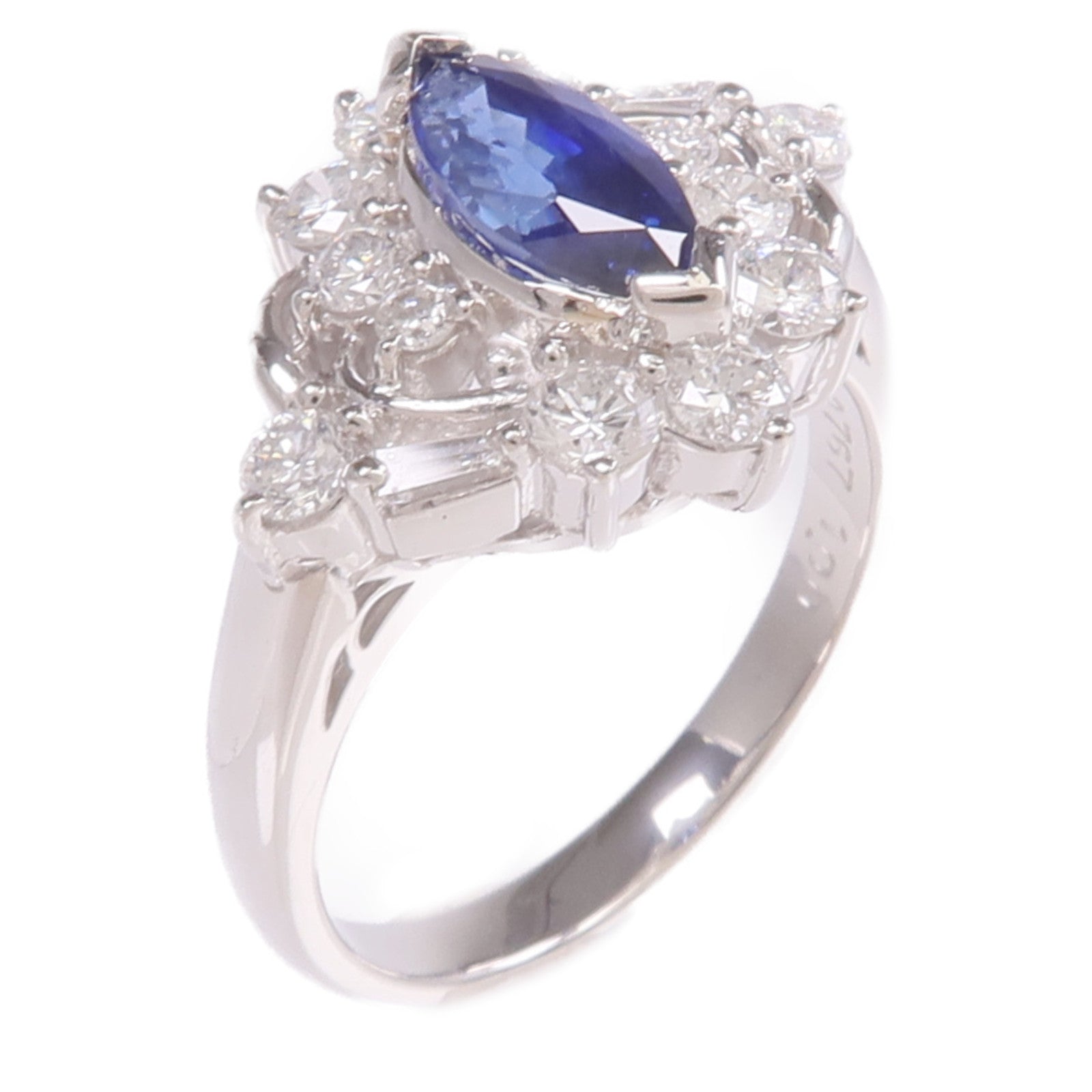 JEWELRY PT900鉑金Sapphire Diamond Ring藍寶石/鑽石戒指US#6.5