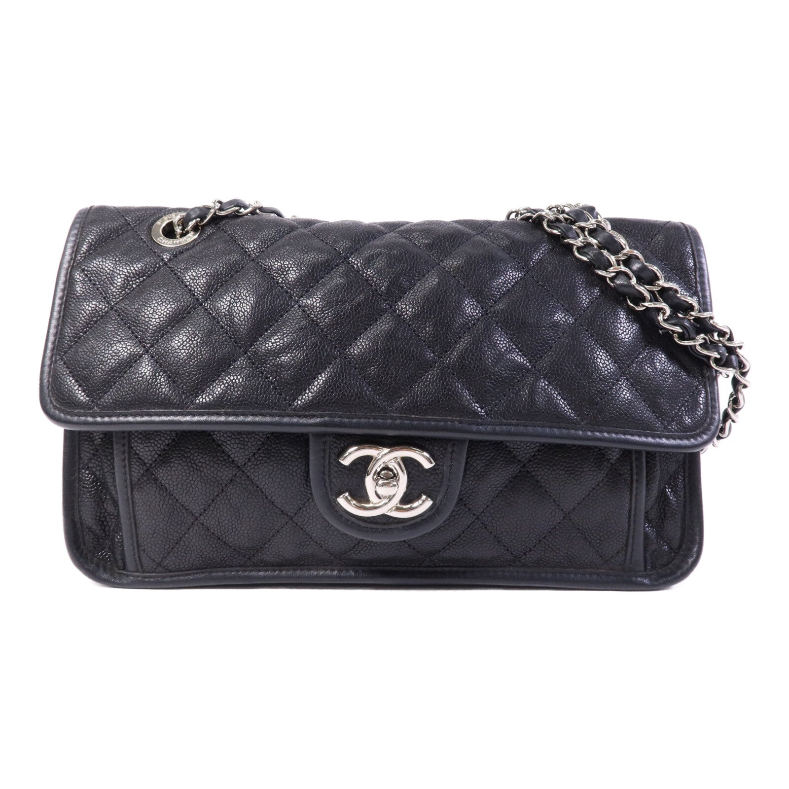CHANEL 牛皮皮革Chain Shoulder銀扣鏈帶肩背袋