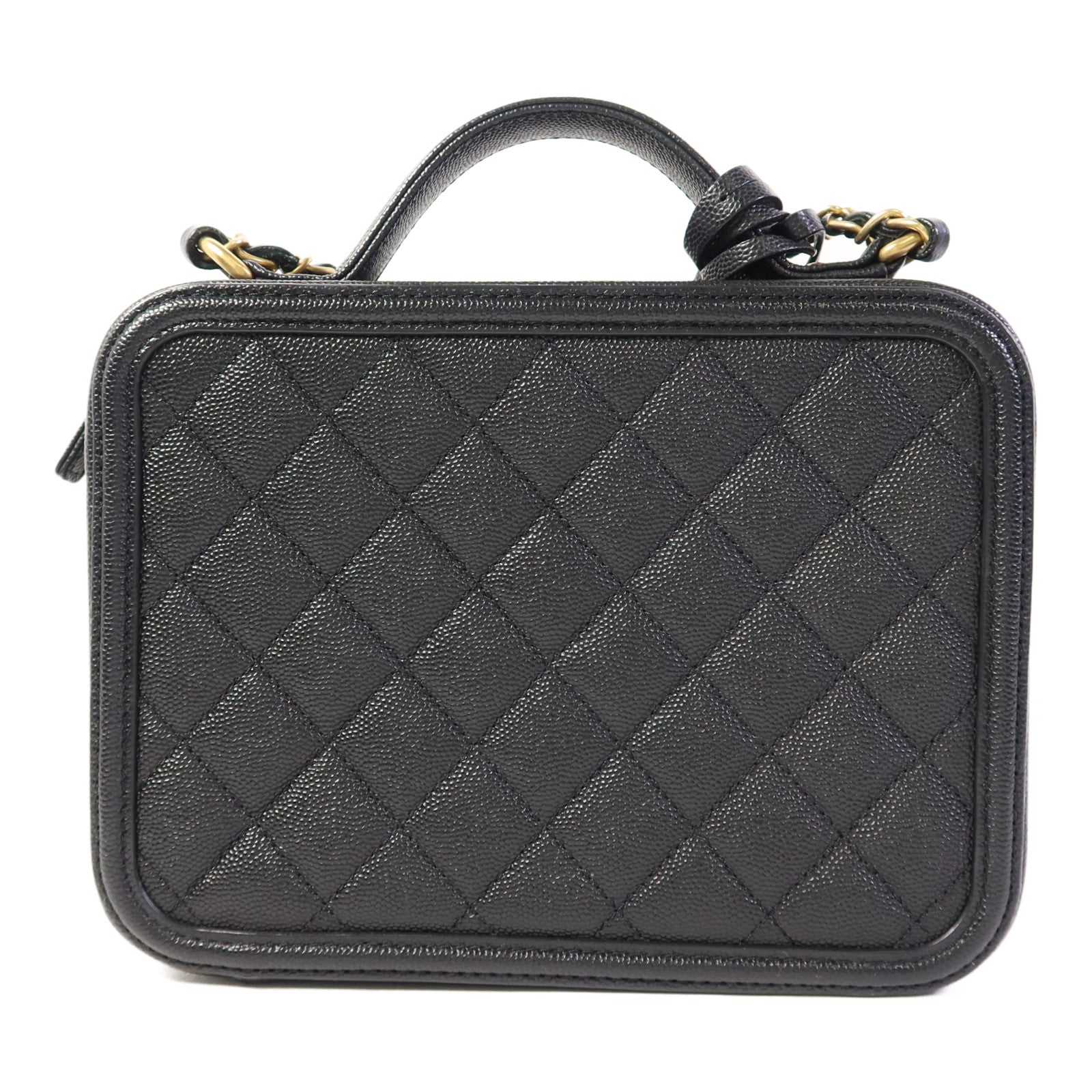 CHANEL 牛皮皮革Filigree Vanity Case Medium金扣手挽肩背兩用袋