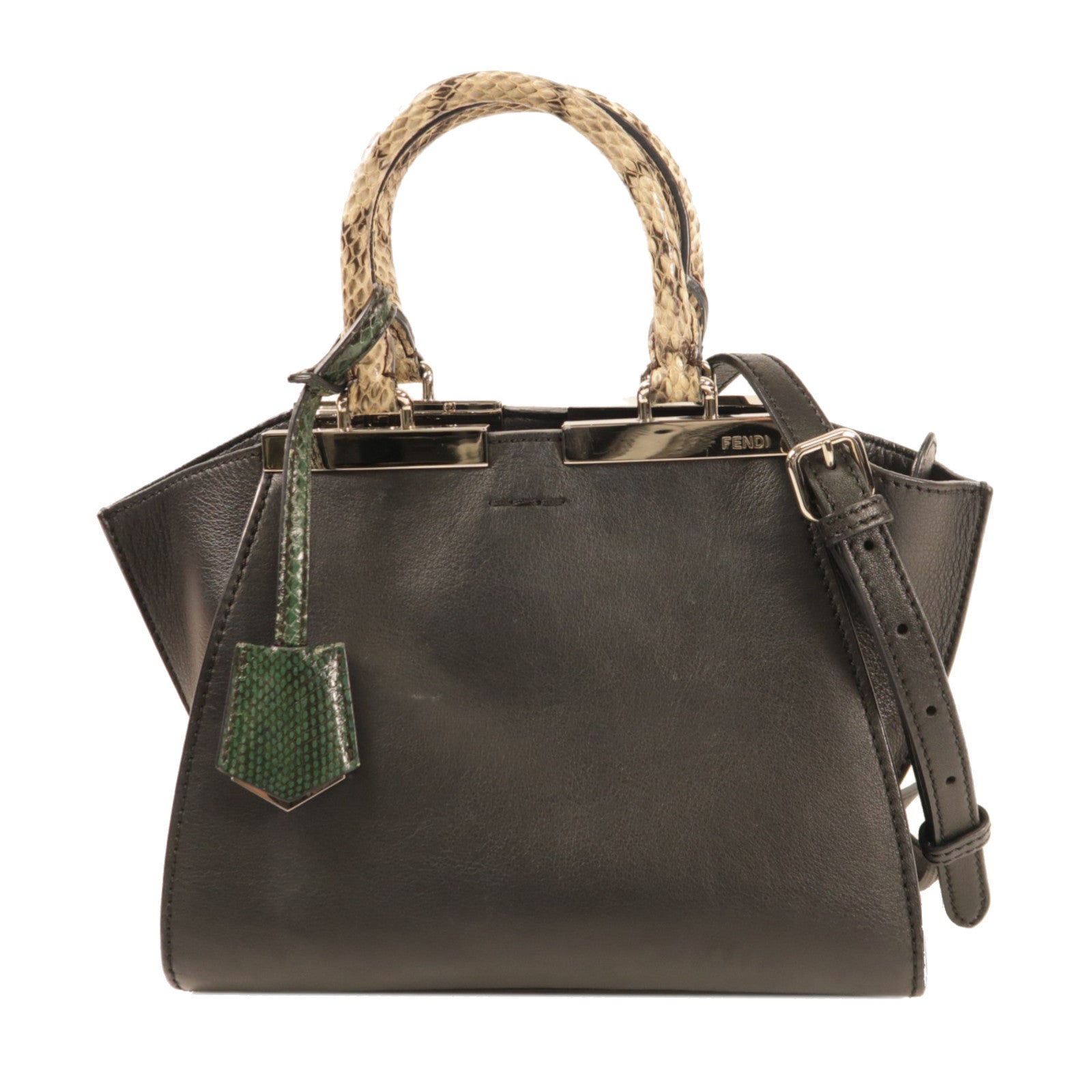 FENDI 牛皮皮革2 Jours銀扣手挽肩背兩用袋灰色