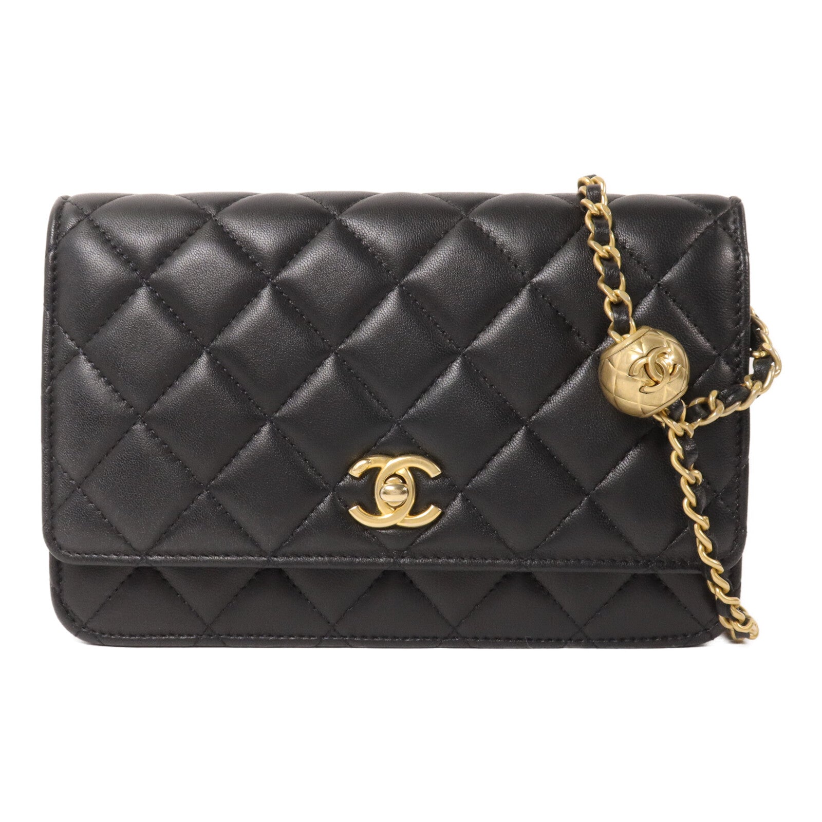 CHANEL 羊皮皮革Wallet On Chain With Gold Ball鏈帶肩背袋