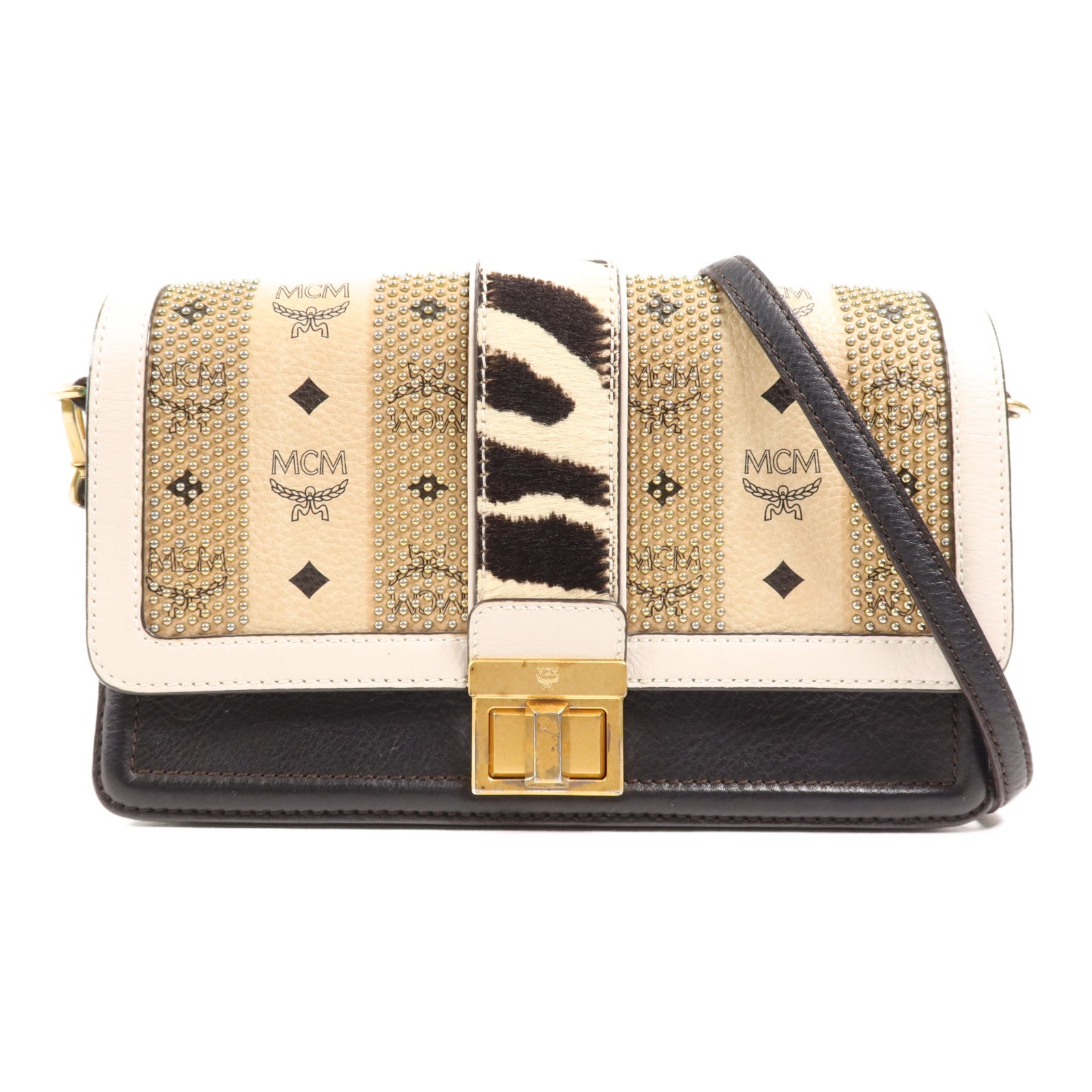 MCM 馬毛/牛皮皮革Shoulder Bag金扣肩背袋