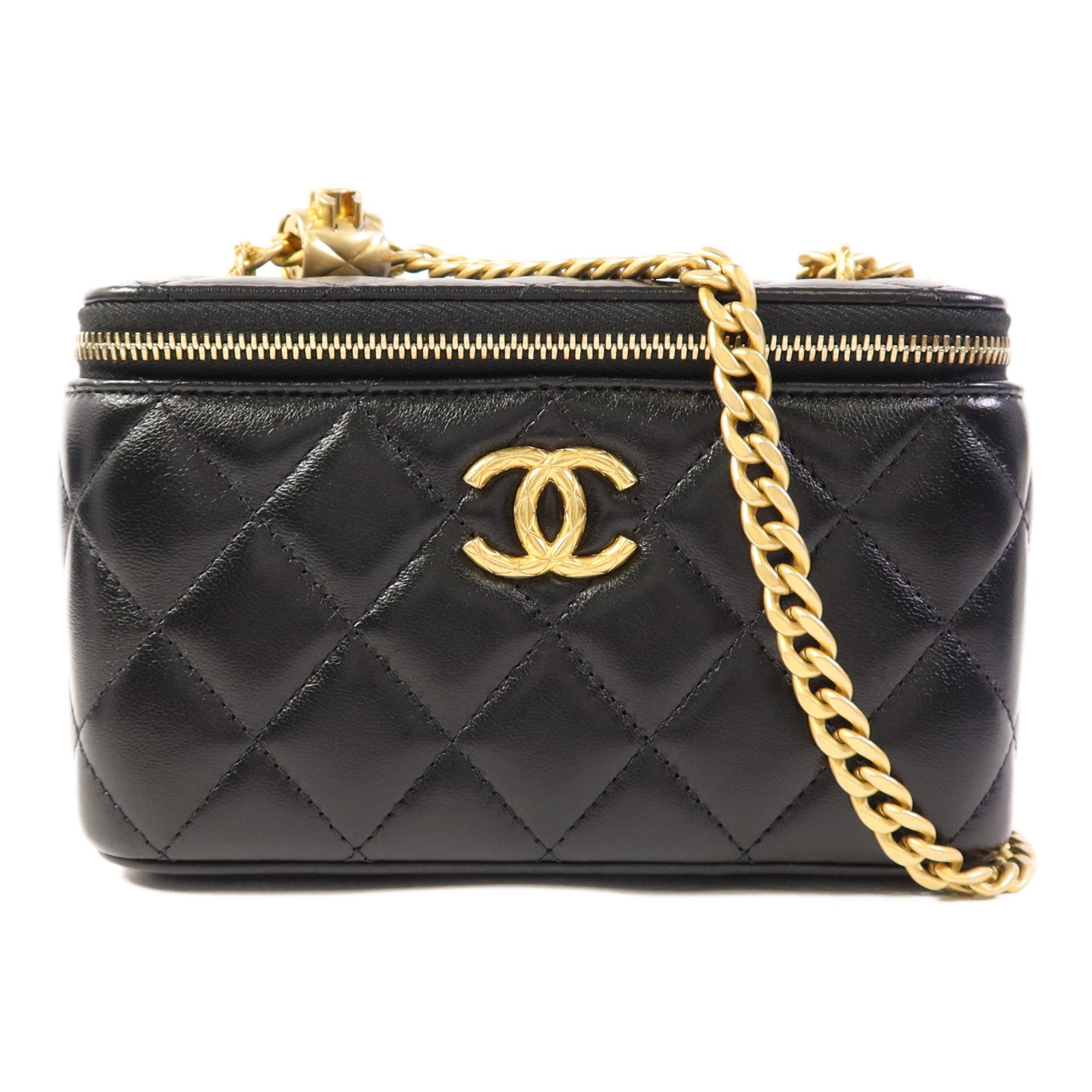 CHANEL 【激減優惠】皮革Vanity Case金扣鏈帶肩背袋