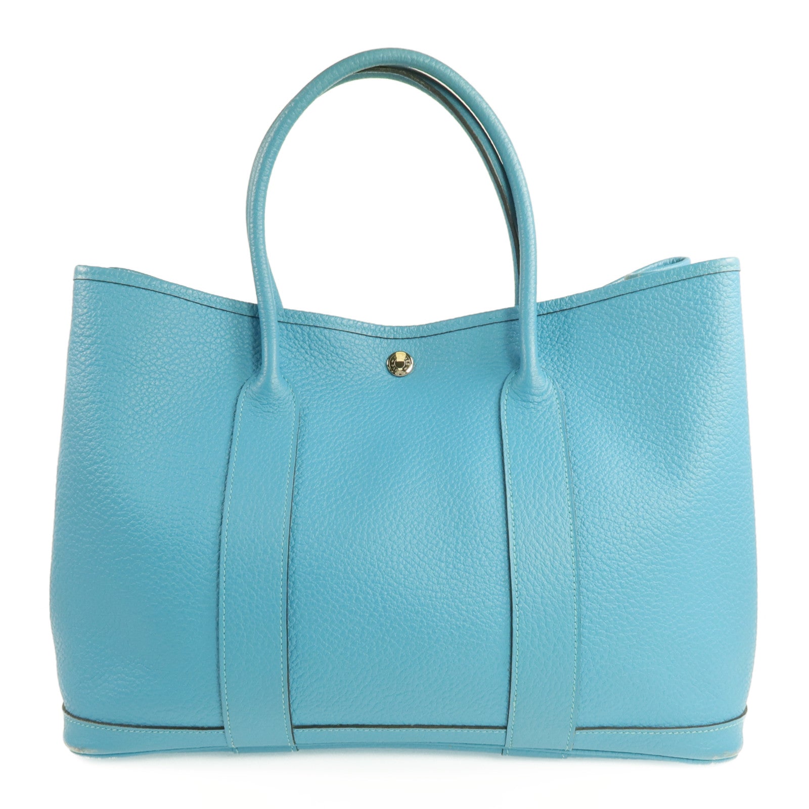 HERMES Negonda皮革Garden Party PM銀扣手挽袋Bleu Paon