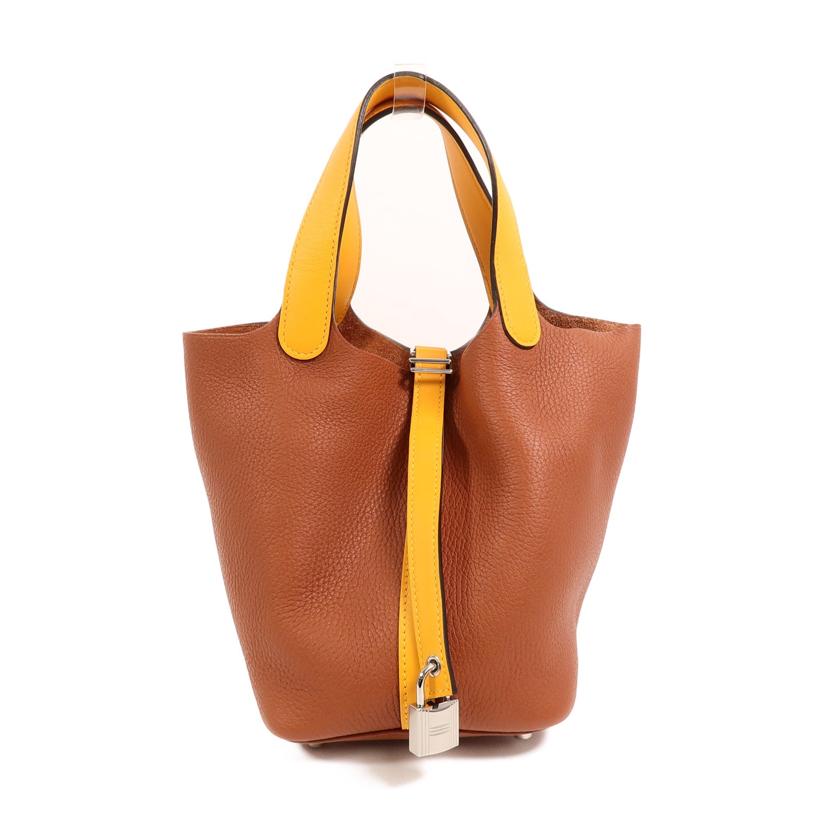HERMES Clemence皮革Picotin PM手挽袋Cuivre/Jaune d'Or