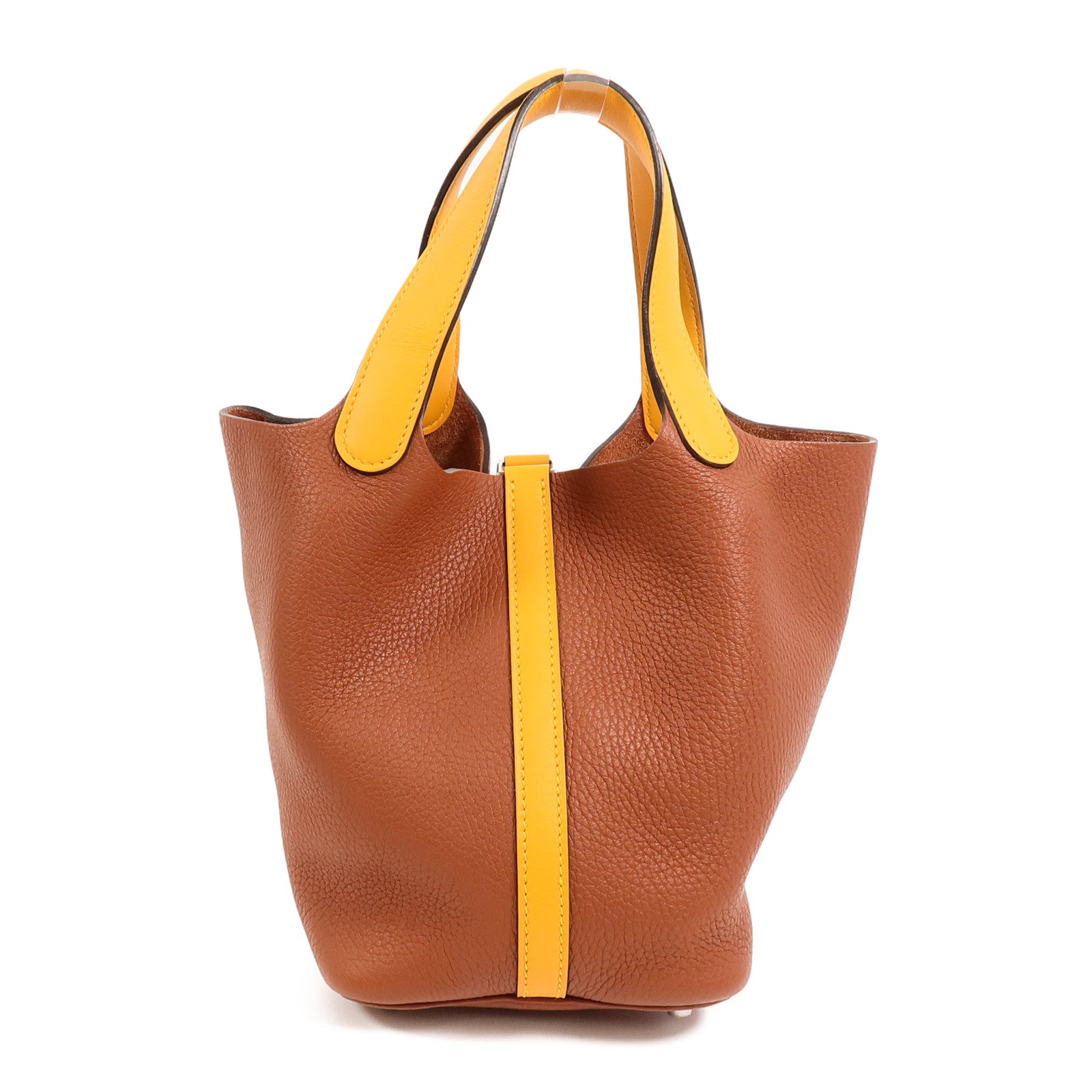 HERMES Clemence皮革Picotin PM手挽袋Cuivre/Jaune d'Or