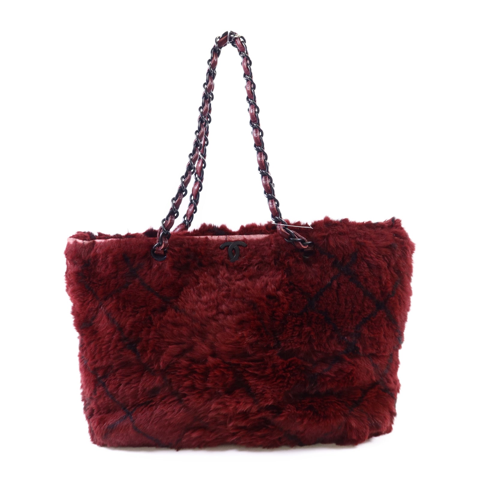 CHANEL 兔毛Shoulder Bag黑扣鏈帶肩背袋