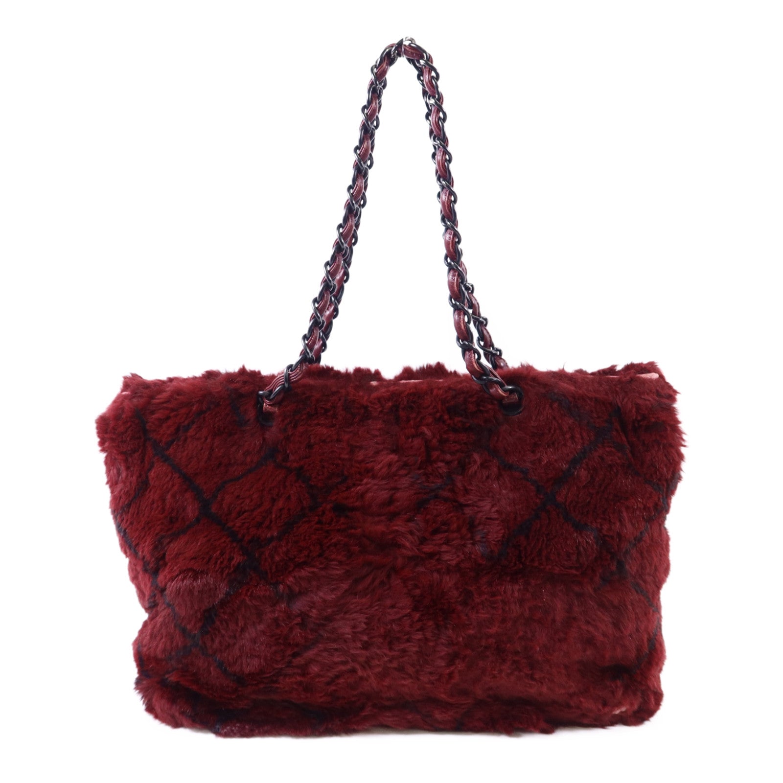 CHANEL 兔毛Shoulder Bag黑扣鏈帶肩背袋