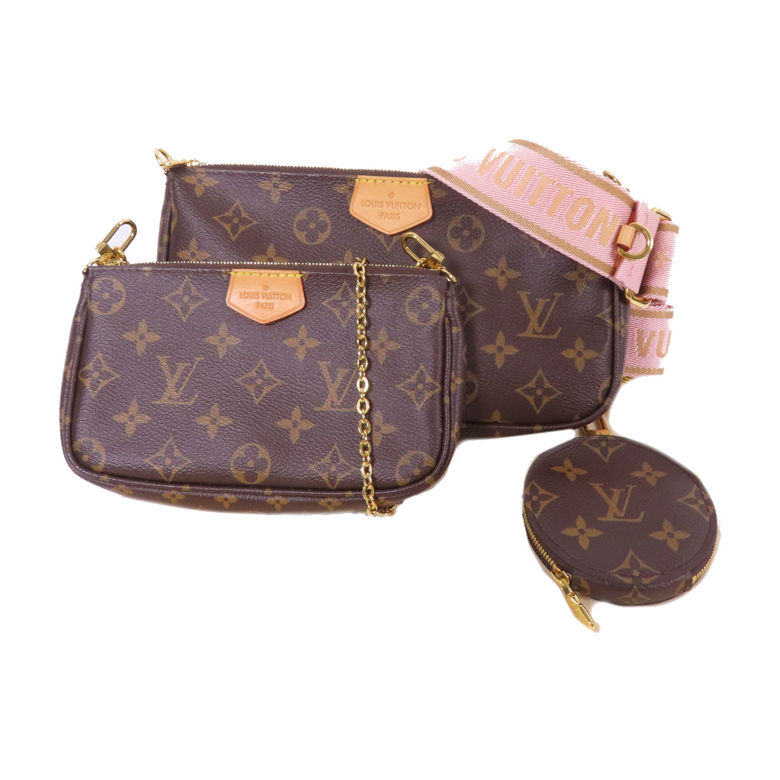 LOUIS VUITTON Monogram Multi Pochette Accessoires金扣手挽肩背兩用袋棕色