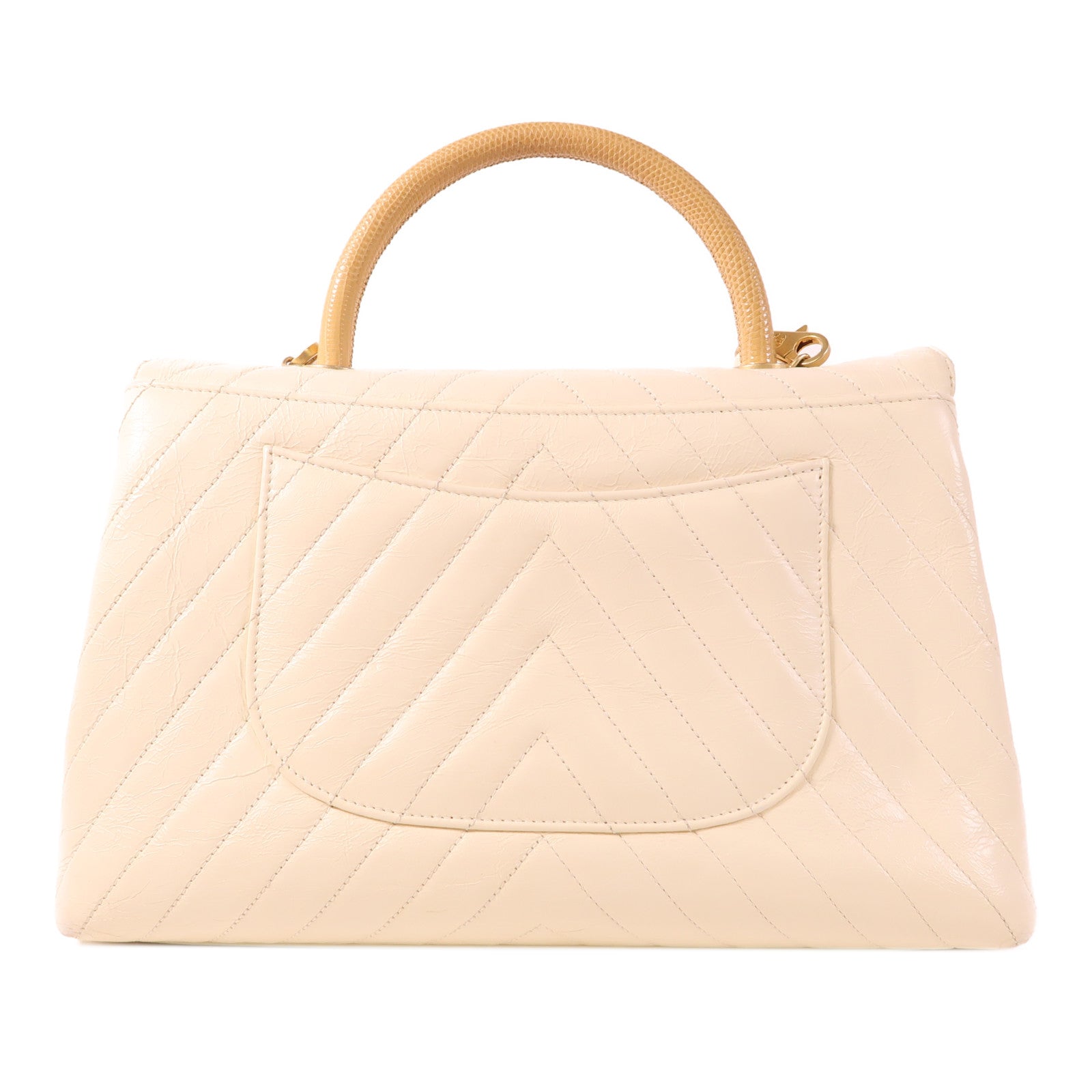 CHANEL 牛皮皮革/蜥蜴皮革Chevron CoCo Handle金扣手挽肩背兩用袋