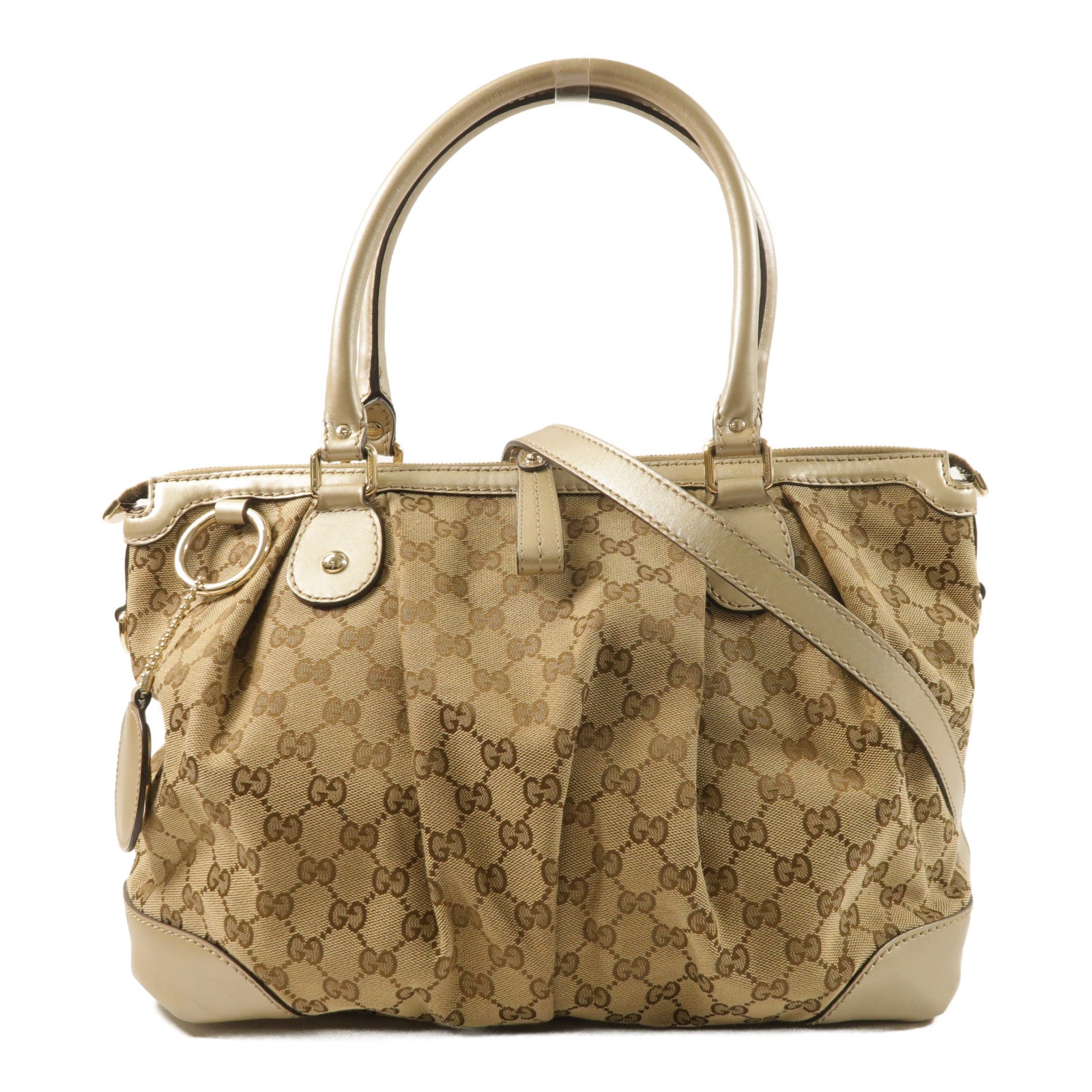 GUCCI 帆布/牛皮皮革2 Way Shoulder金扣手挽肩背兩用袋