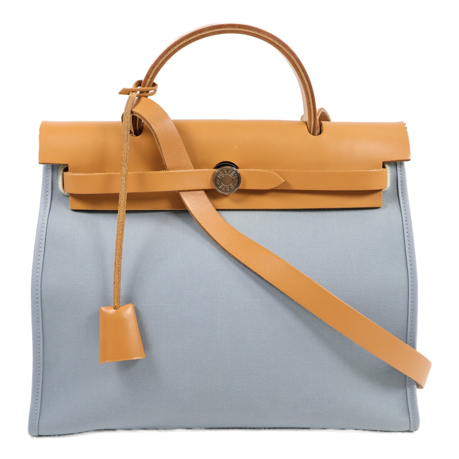 HERMES 帆布Herbag PM手挽肩背兩用袋Blue Lin/Naturel