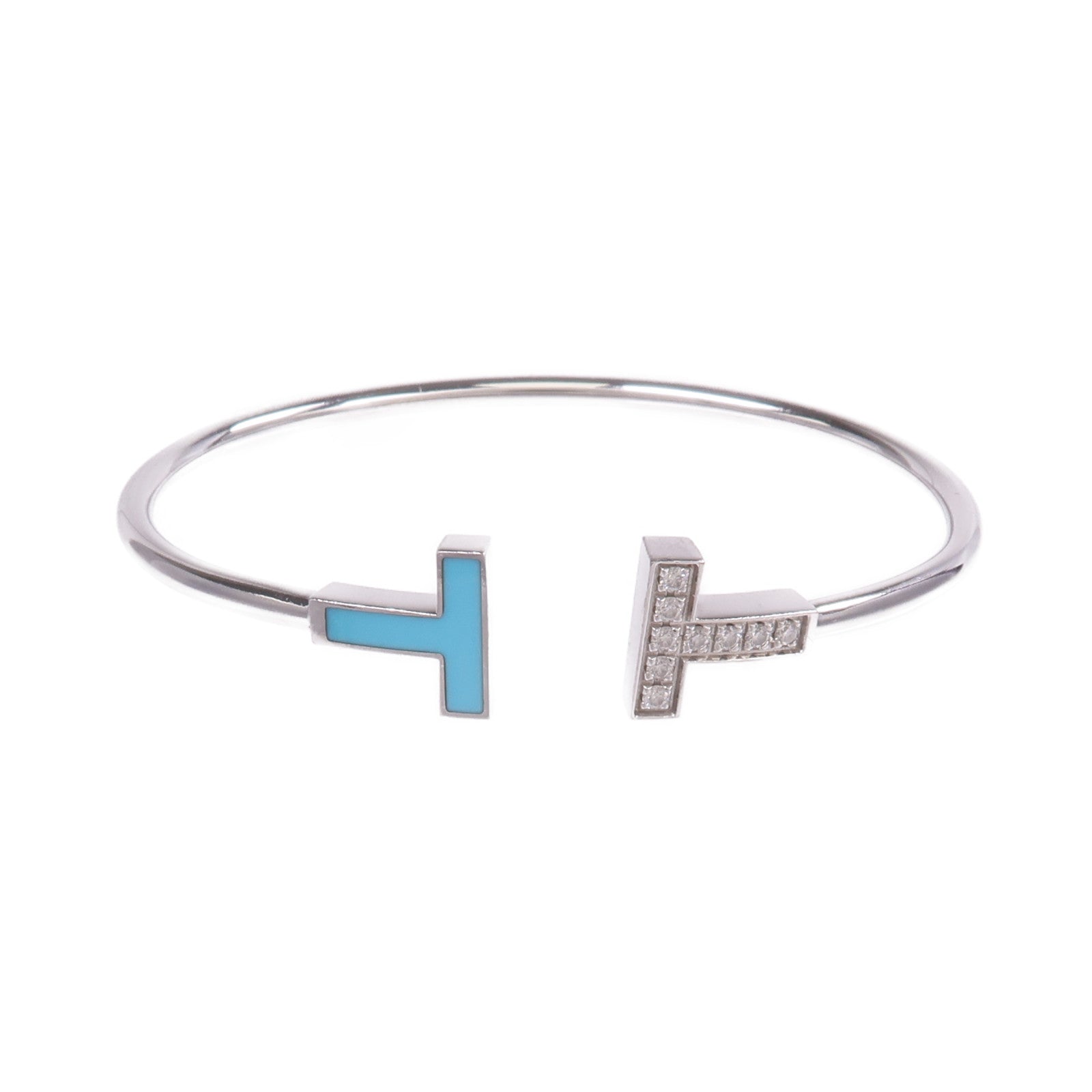 TIFFANY&CO 18K白金T Diamond and Turquoise Wire Bracelet鑽石/綠松石手鐲