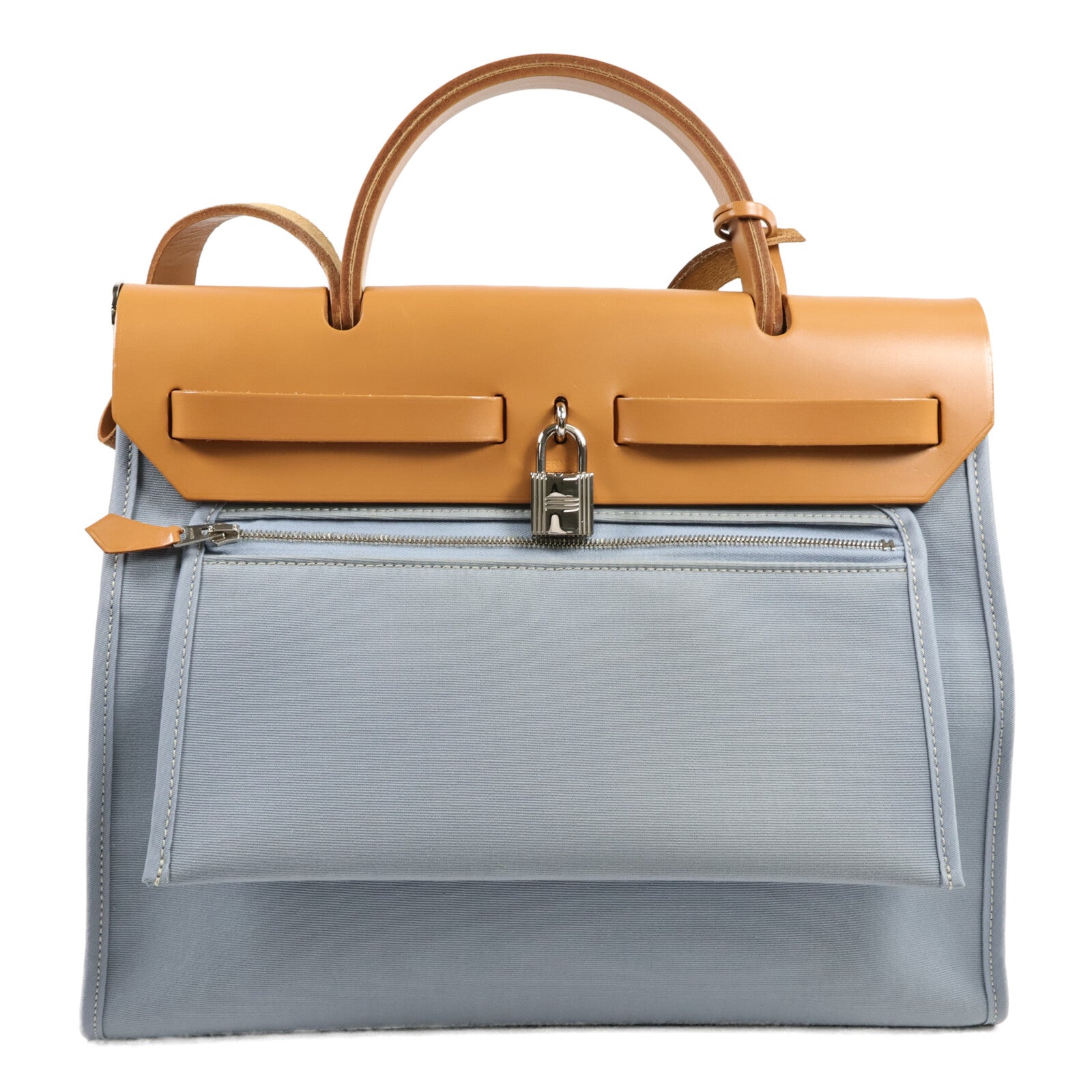 HERMES 帆布Herbag PM手挽肩背兩用袋Blue Lin/Naturel