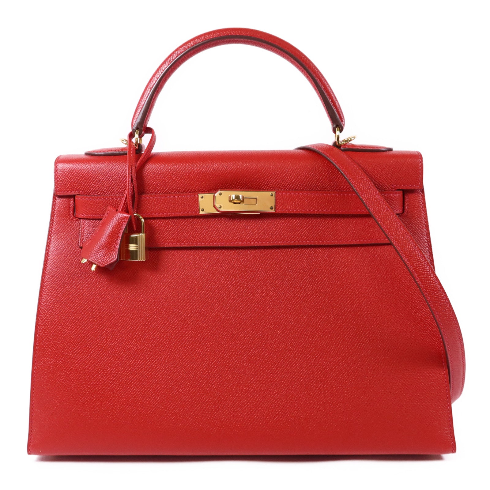 HERMES Epsom皮革Kelly 32金扣手挽肩背兩用袋Rouge Casaque