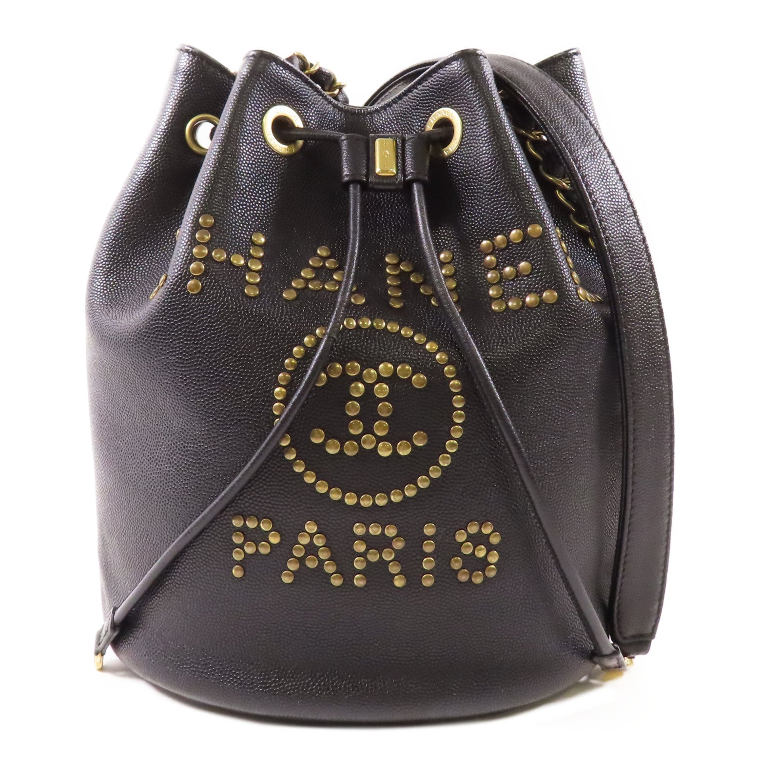 CHANEL【激減優惠】 牛皮皮革Drawstring Bucket金扣鏈帶肩背袋