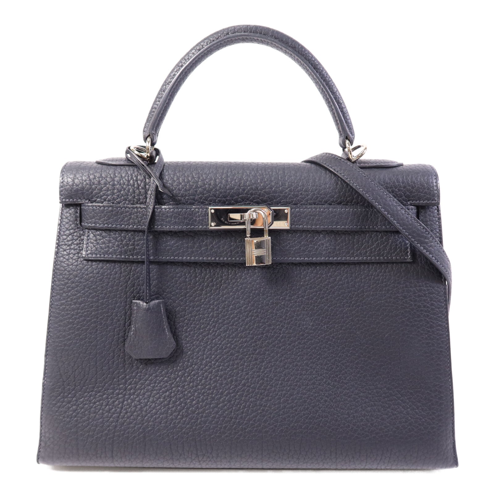 HERMES Fjord皮革Kelly 32銀扣手挽肩背兩用袋Navy