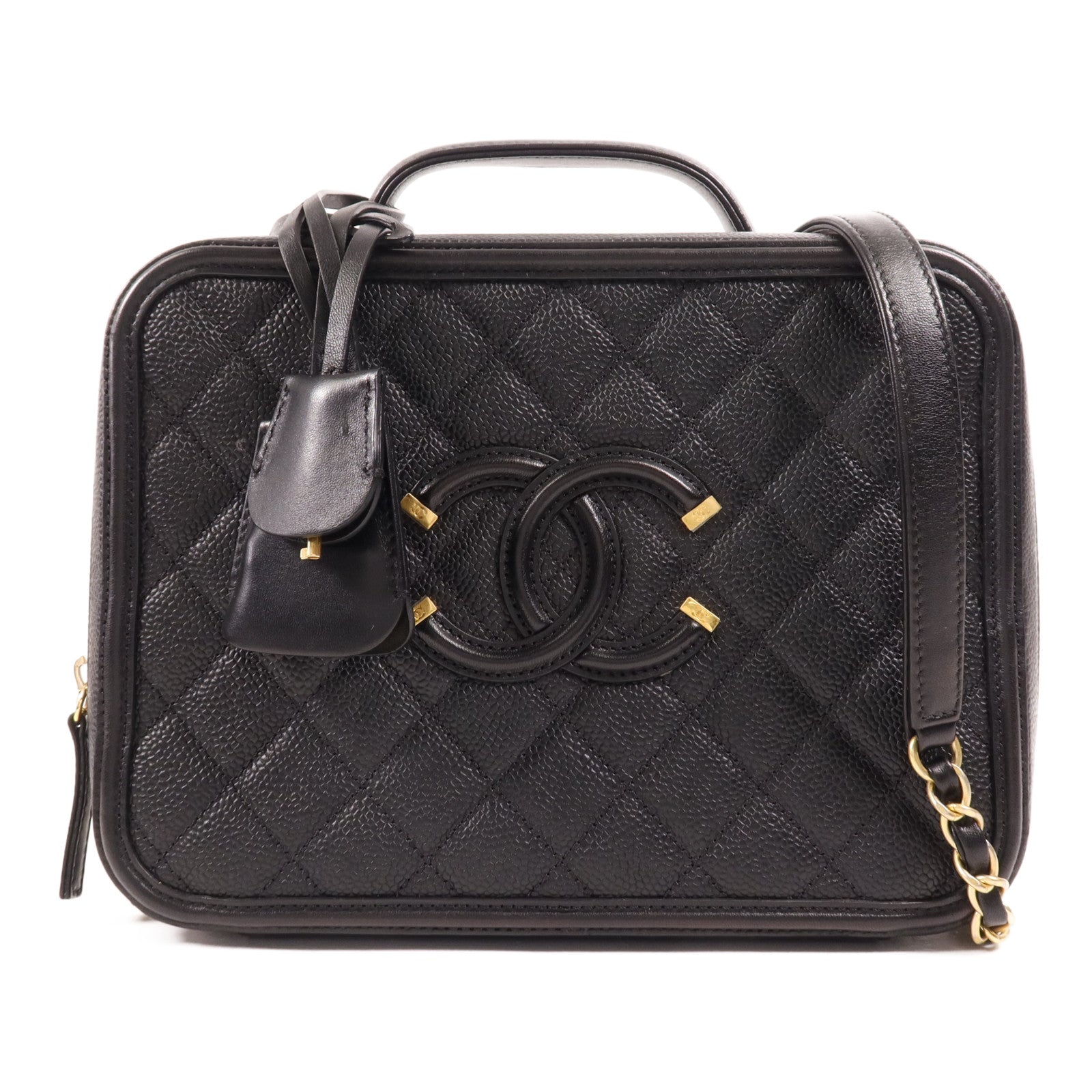 CHANEL 牛皮皮革CC Filigree Vanity金扣手挽肩背兩用袋