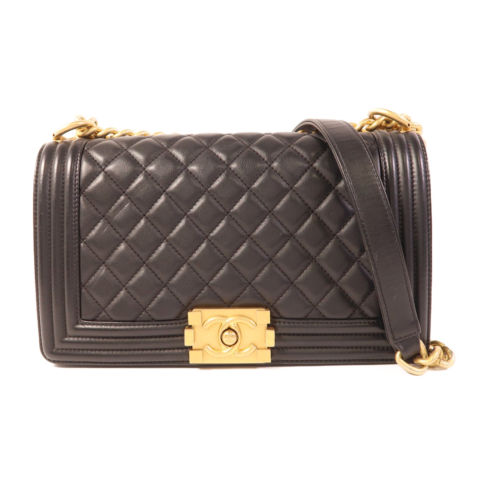 CHANEL 【激減優惠】羊皮皮革Boy 25金扣鏈帶肩背袋