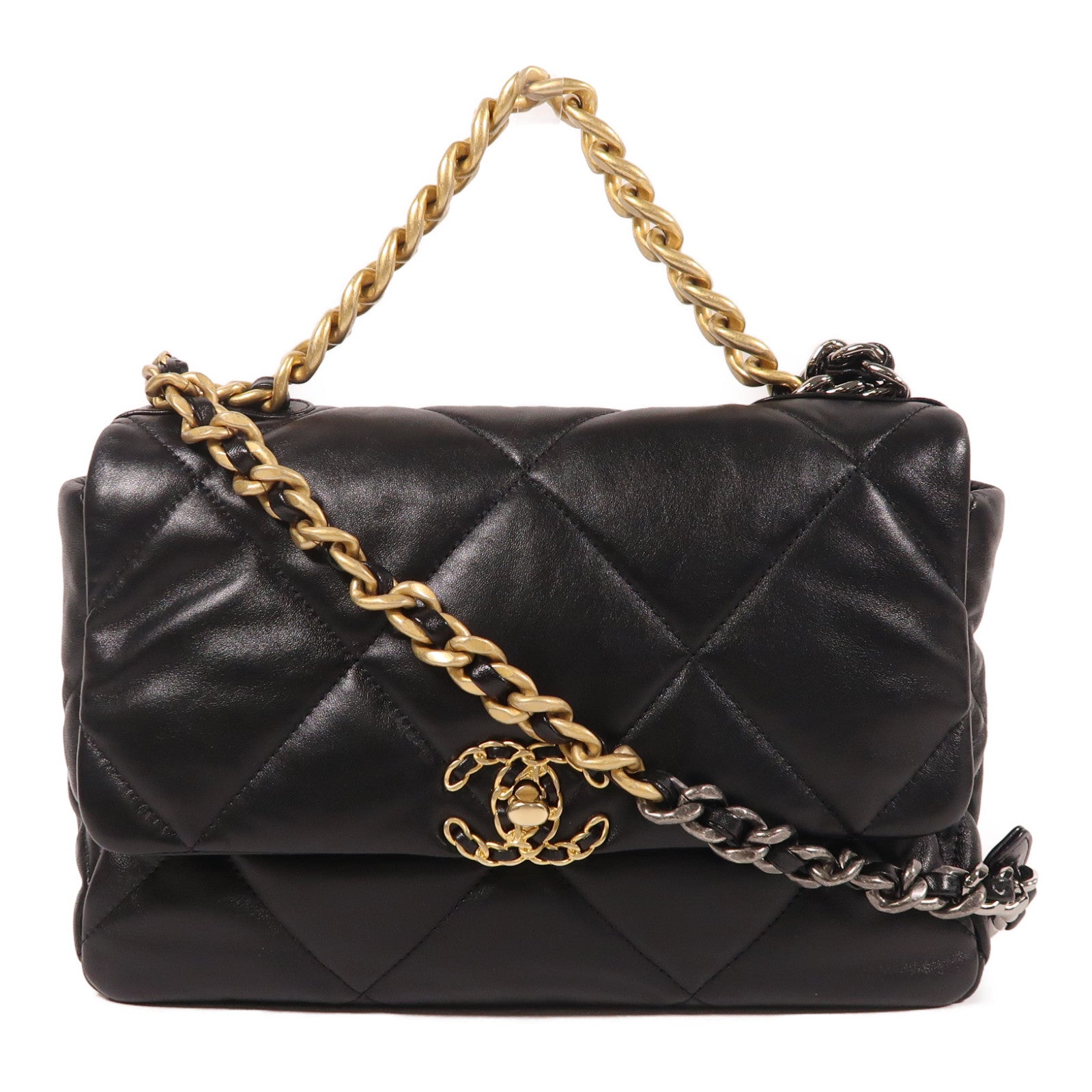 CHANEL 羊皮皮革C19 Large手挽鏈帶肩背兩用袋黑色– Brand Off