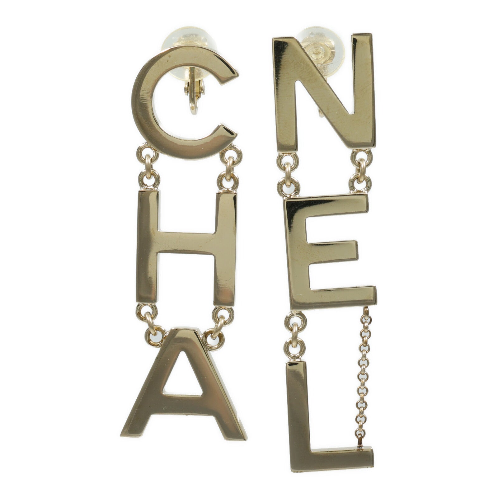 CHANEL 金屬CHA-NEL Logo Letter Drop Earrings耳環