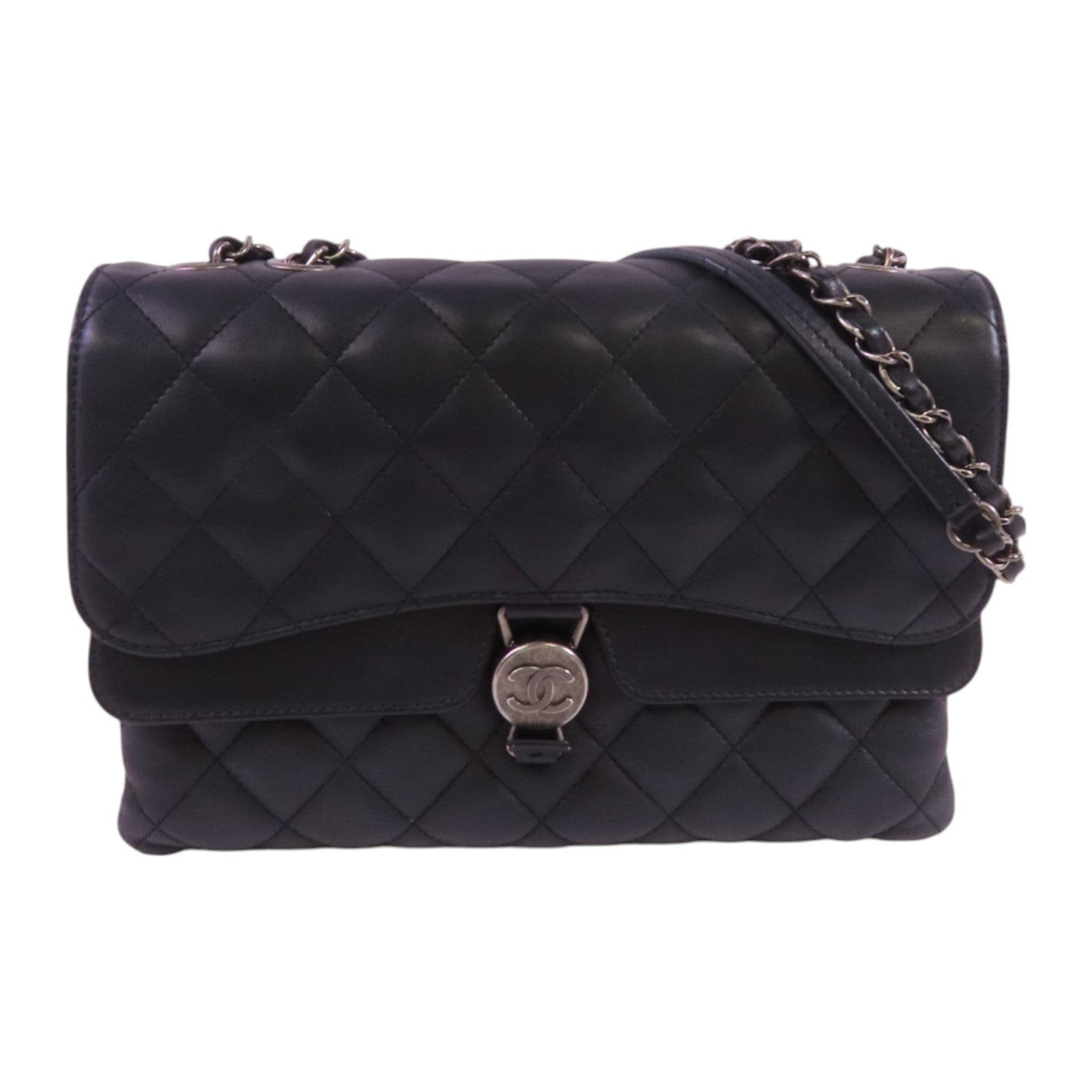 CHANEL 牛皮皮革Chain Shoulder Bag銀扣鏈帶肩背袋