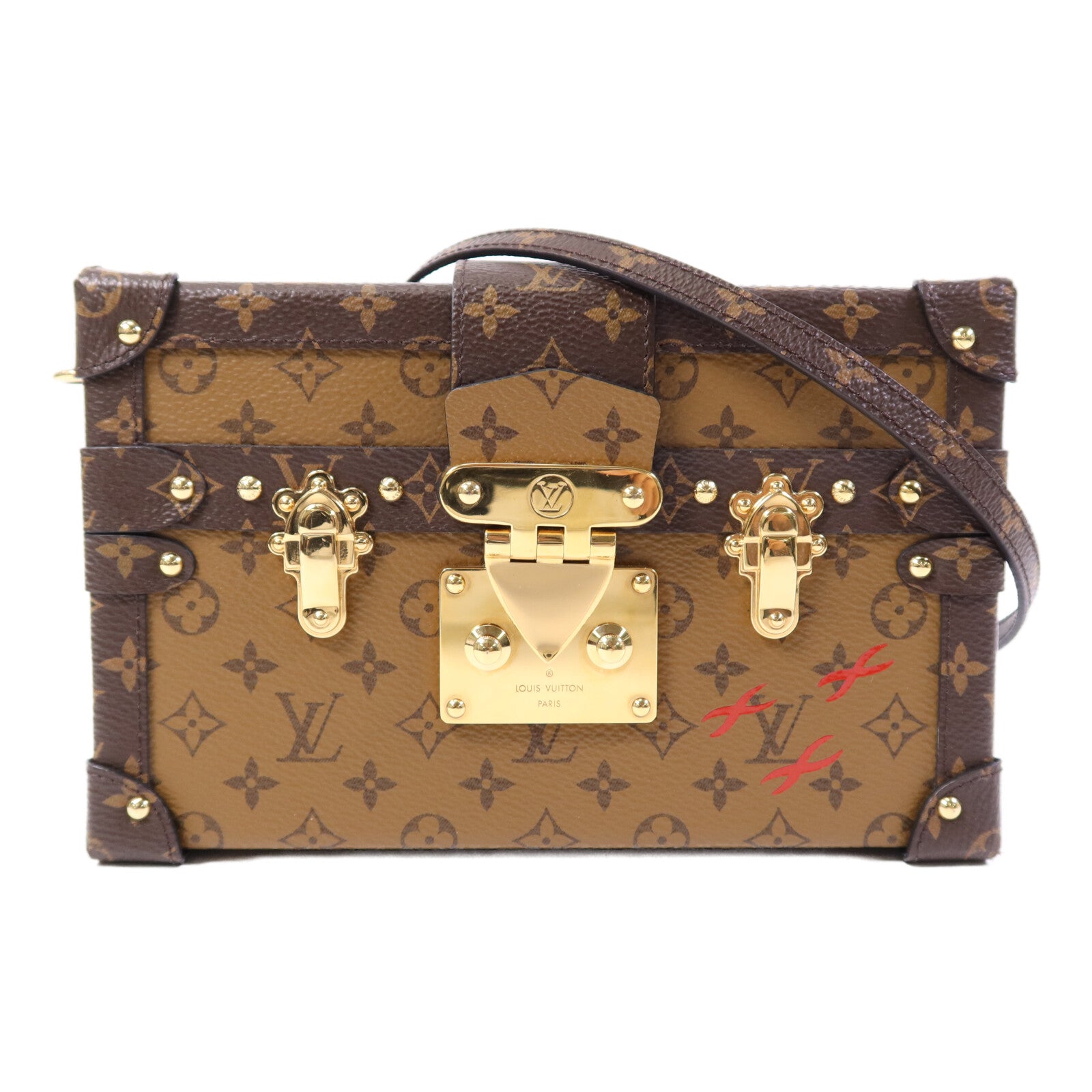 LOUIS VUITTON Monogram Reverse Petite Malle金扣肩背袋