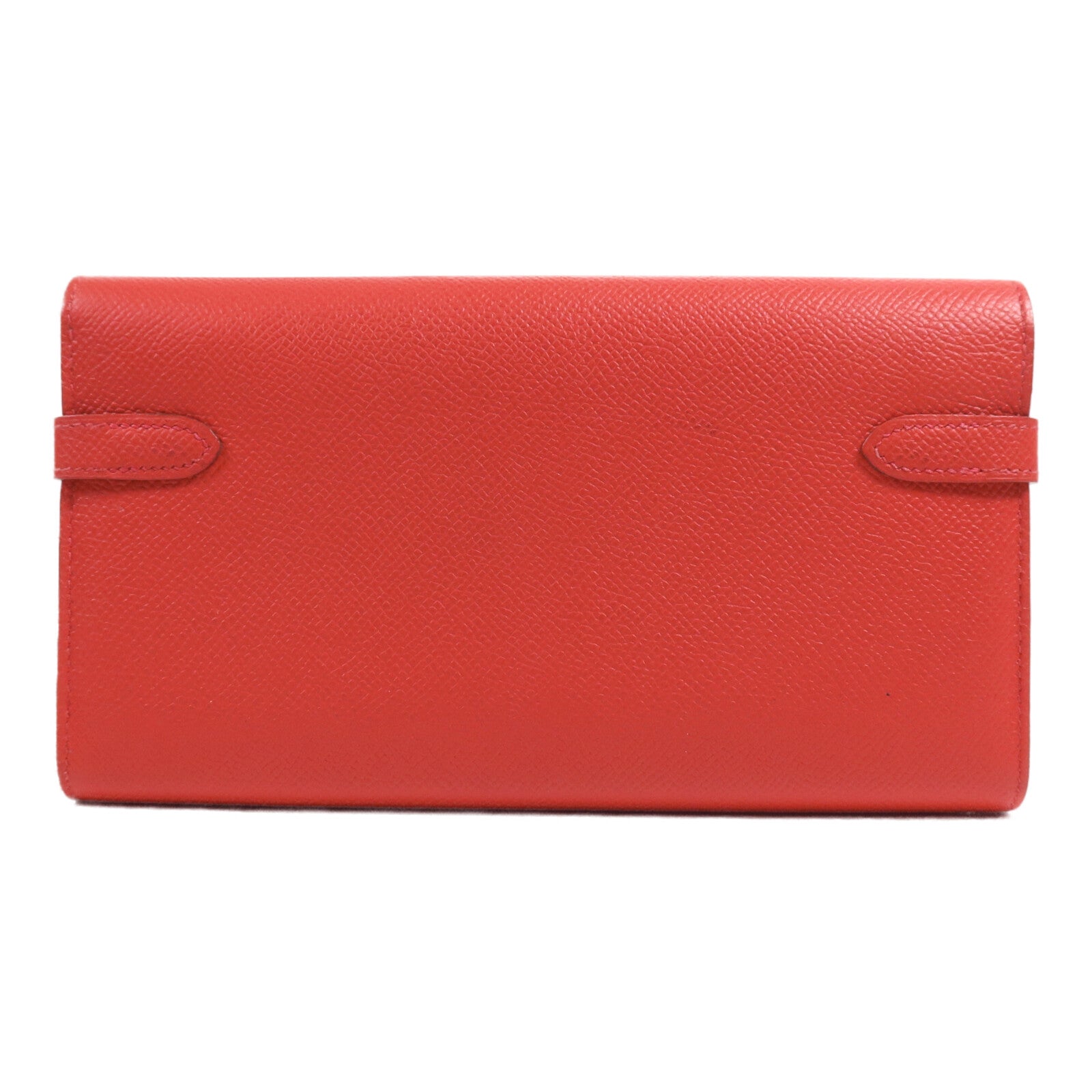 HERMES Epsom皮革Kelly Long Wallet銀扣長錢包Rouge Casaque