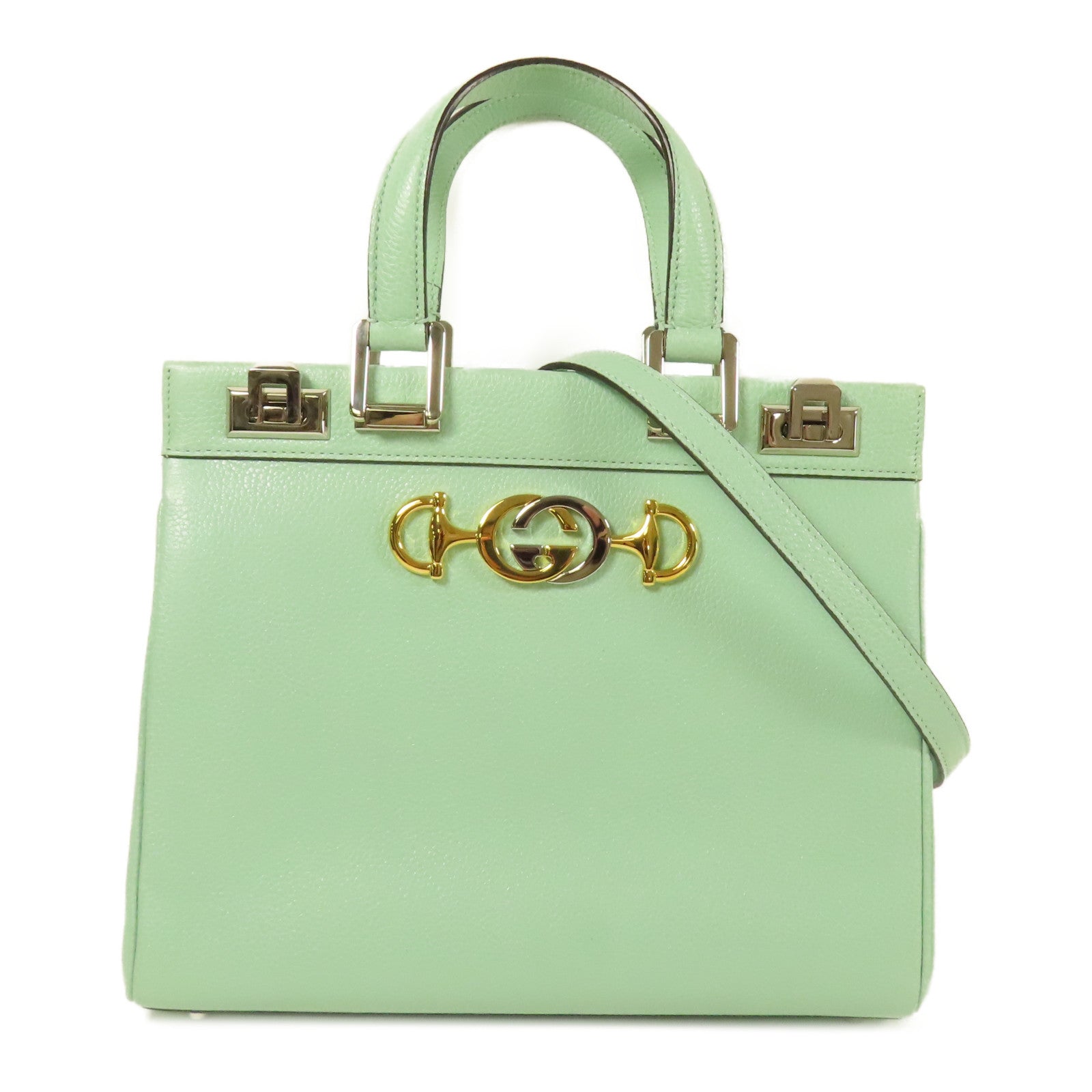GUCCI GG SHW 2Way Shoulder Bag Handbag Calfskin Leather Green