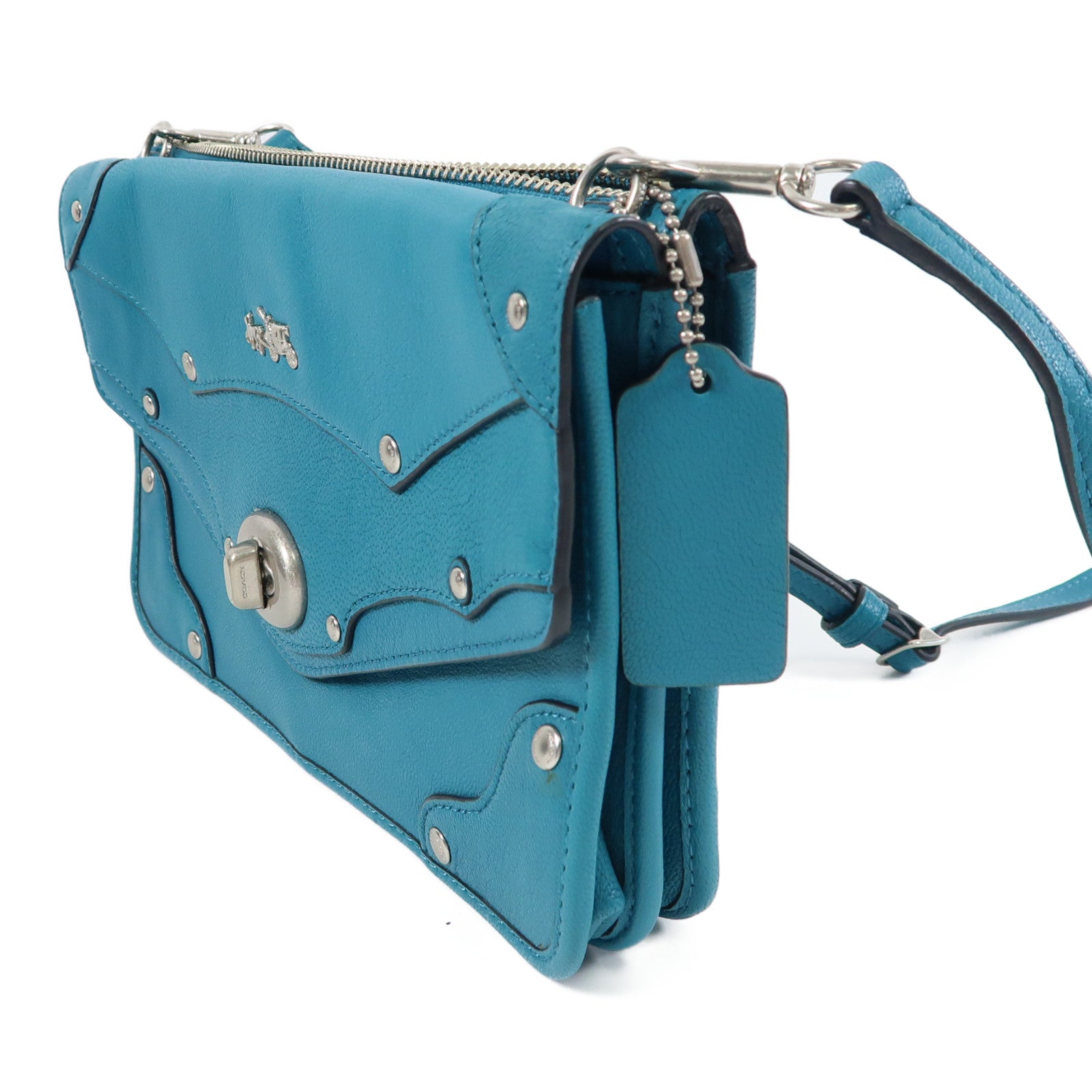 COACH 牛皮皮革Shoulder Bag銀扣肩背袋