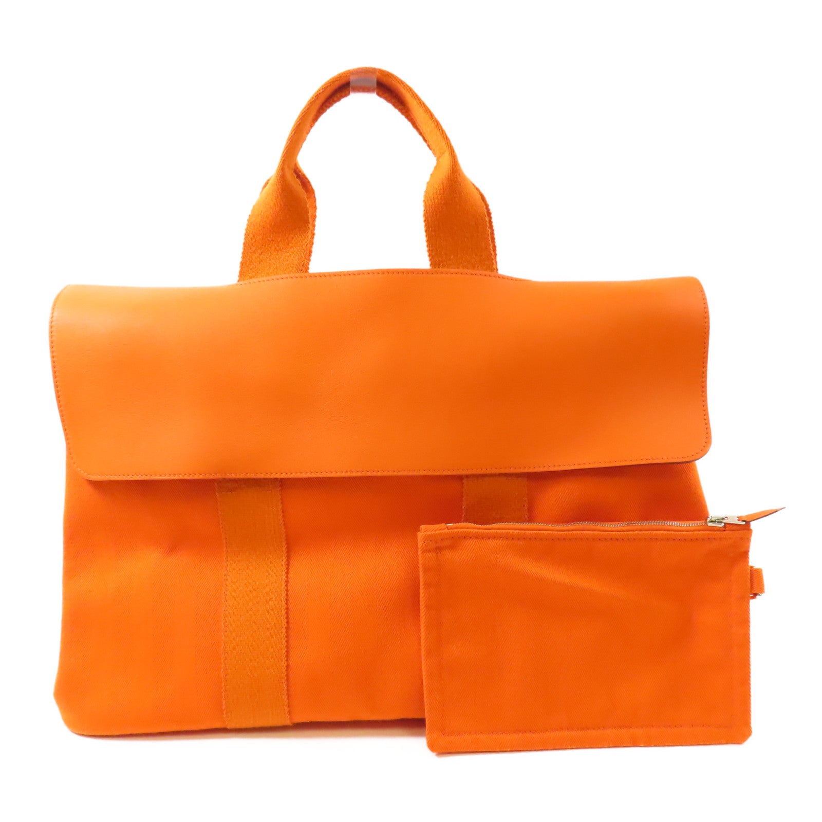 HERMES 帆布Valparaiso銀扣手挽袋Orange