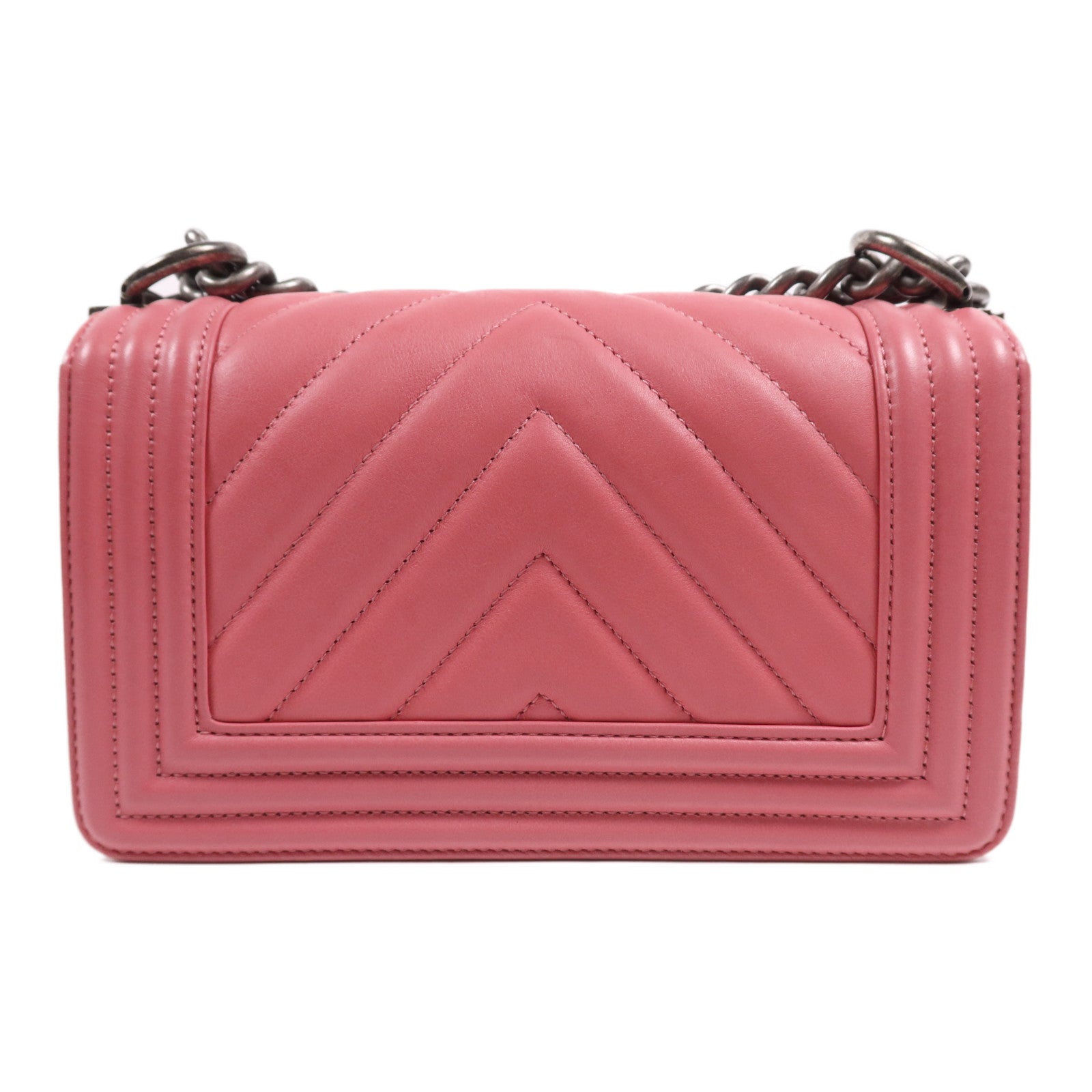 CHANEL 羊皮皮革Boy 20銀扣鏈帶肩背袋