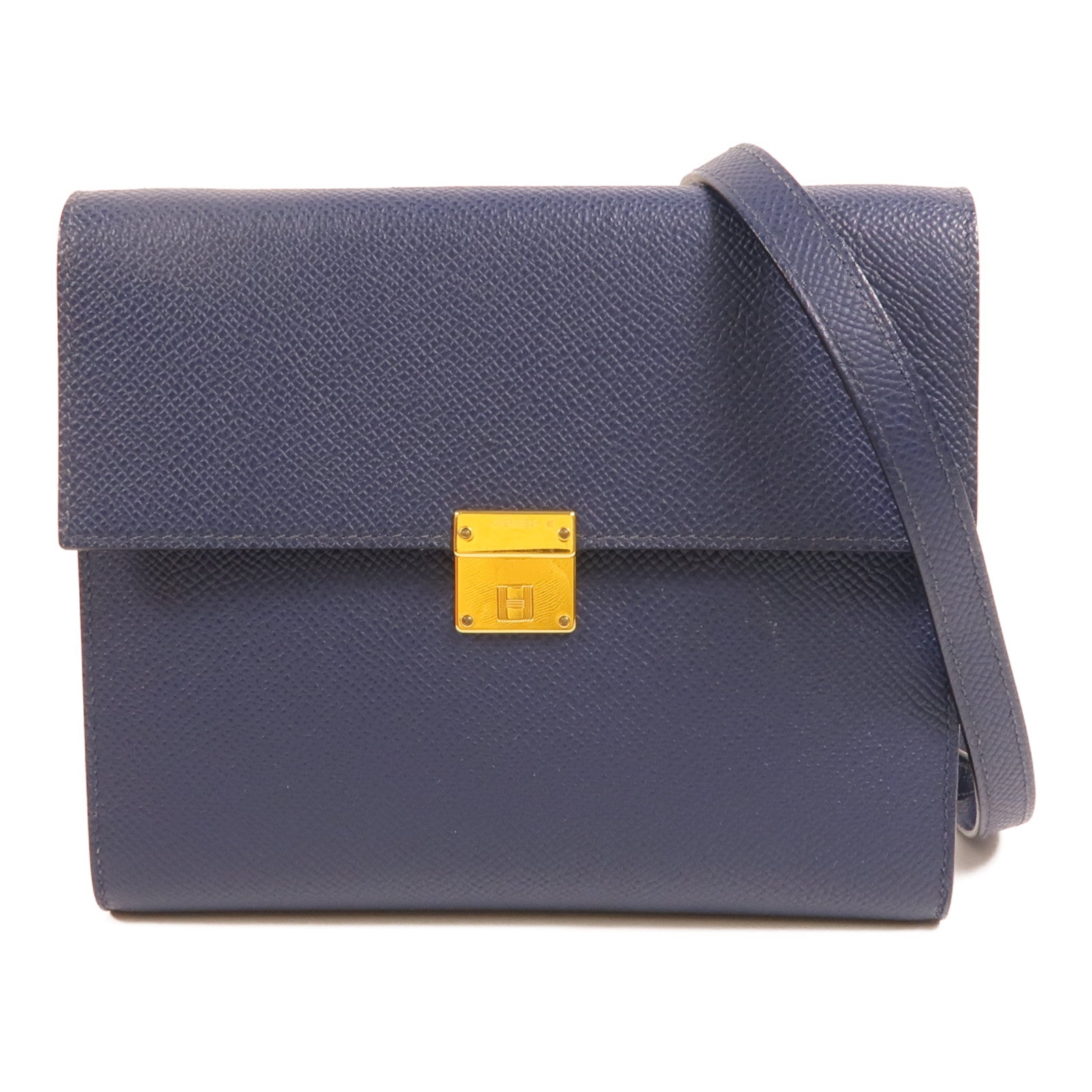 HERMES Epsom皮革Clic 16金扣肩背袋Bleu Saphir