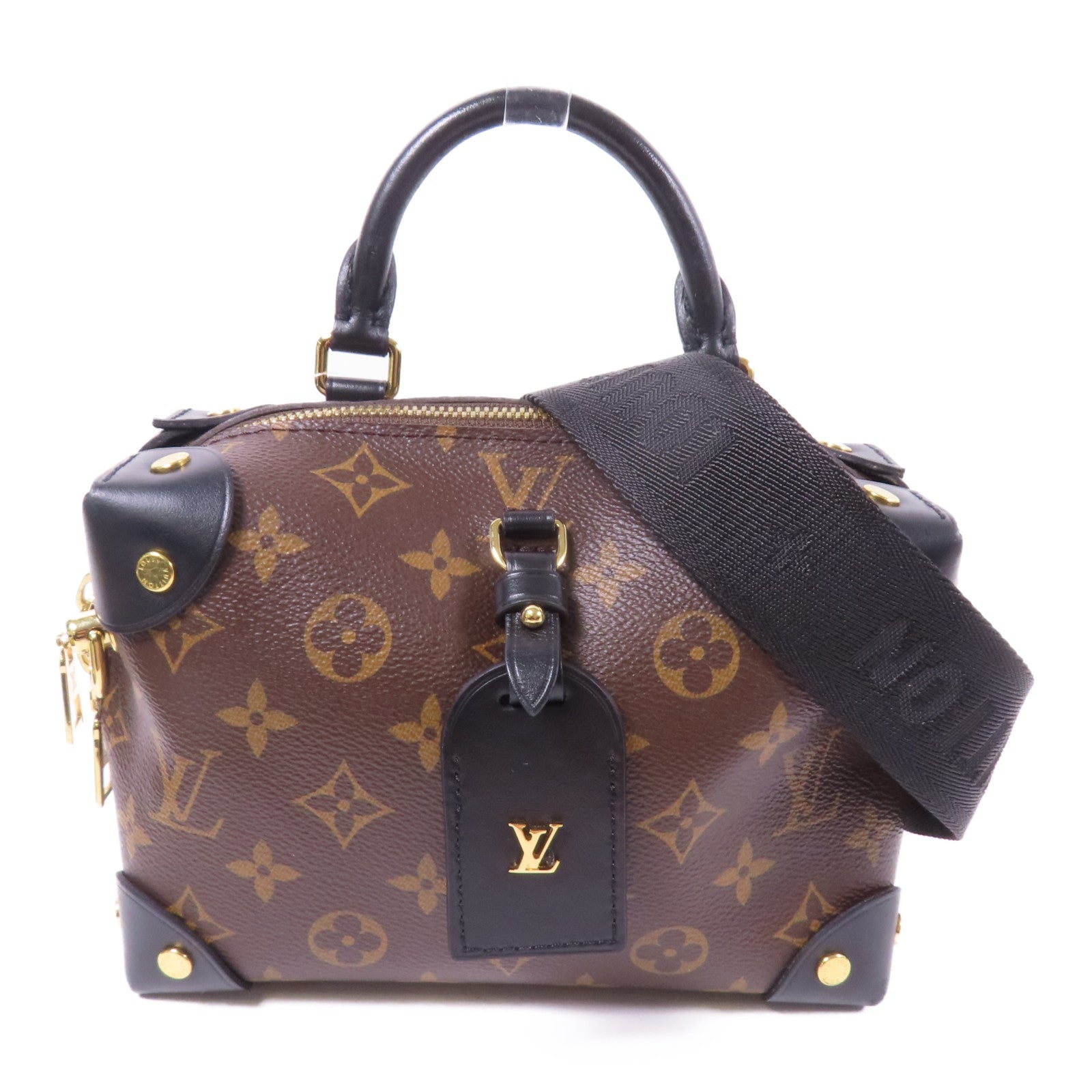 LOUIS VUITTON Monogram Petite Malle Souple金扣手挽肩背兩用袋棕色