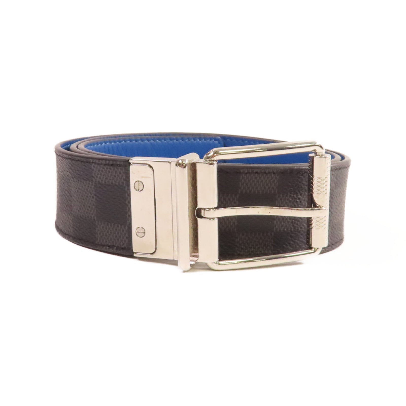 LOUIS VUITTON Damier Graphite Reversible Belt銀扣皮帶黑色/藍色