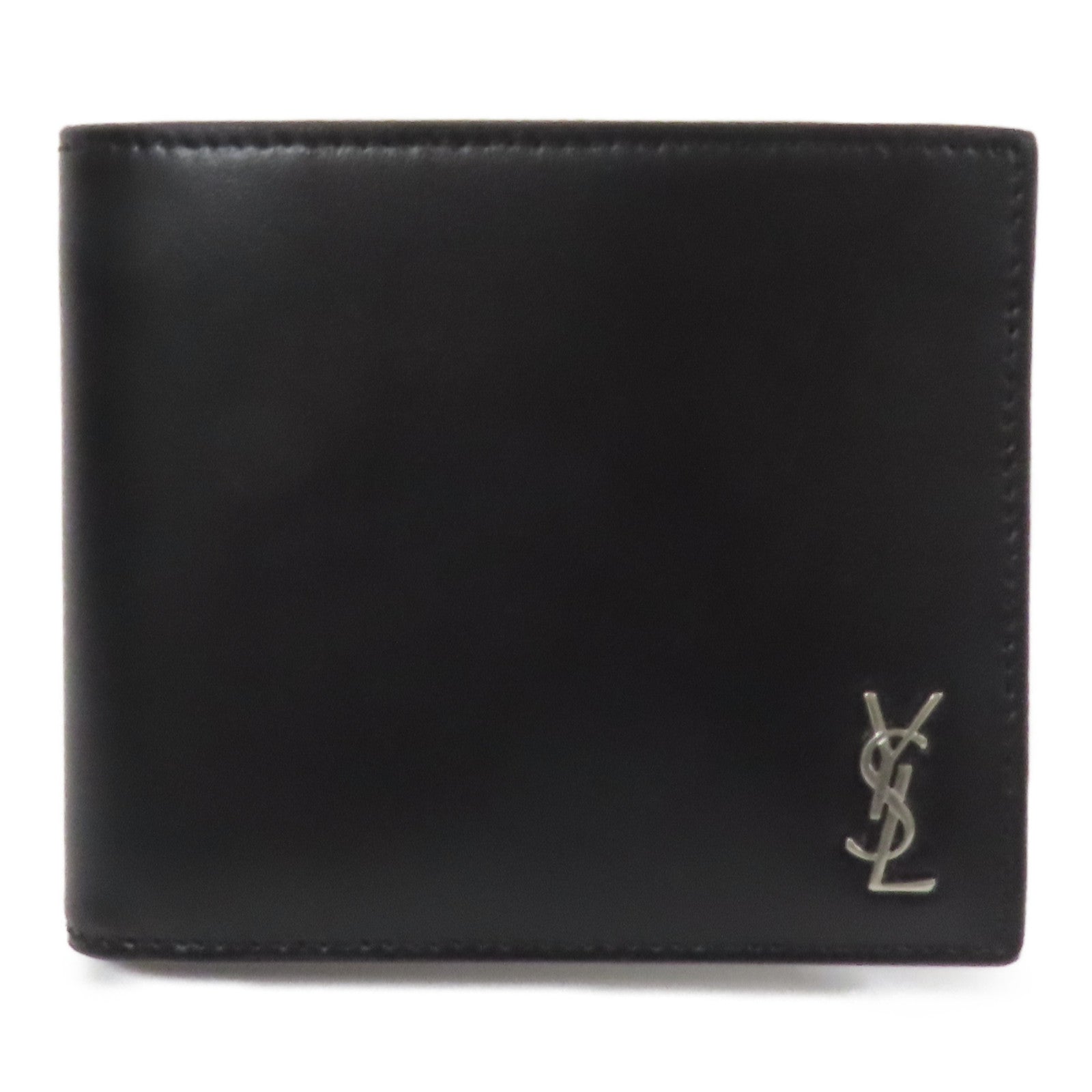 SAINT LAURENT 皮革Tiny Cassandre East/West Wallet皮革Bi-fold Wallet銀扣錢包
