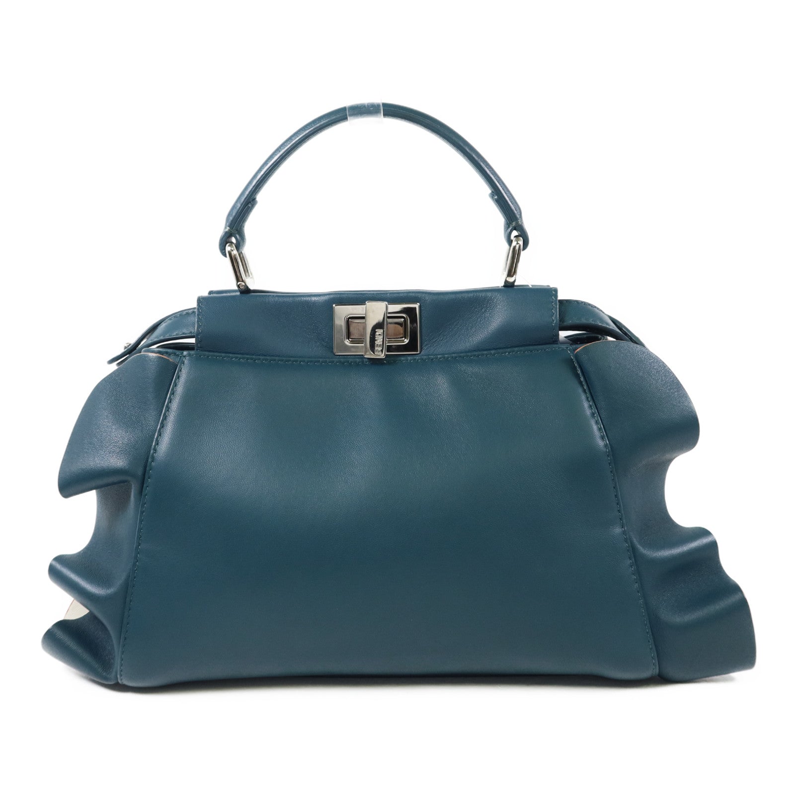 FENDI 羊皮皮革Peekaboo Wave銀扣手挽肩背兩用袋