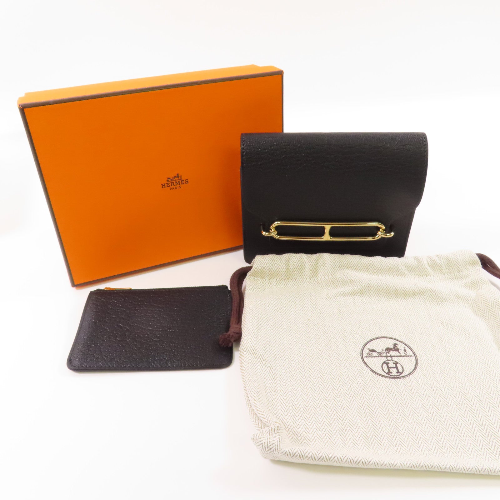 HERMES 【激減優惠】Chevre皮革Rolis Slim金扣錢包Noir