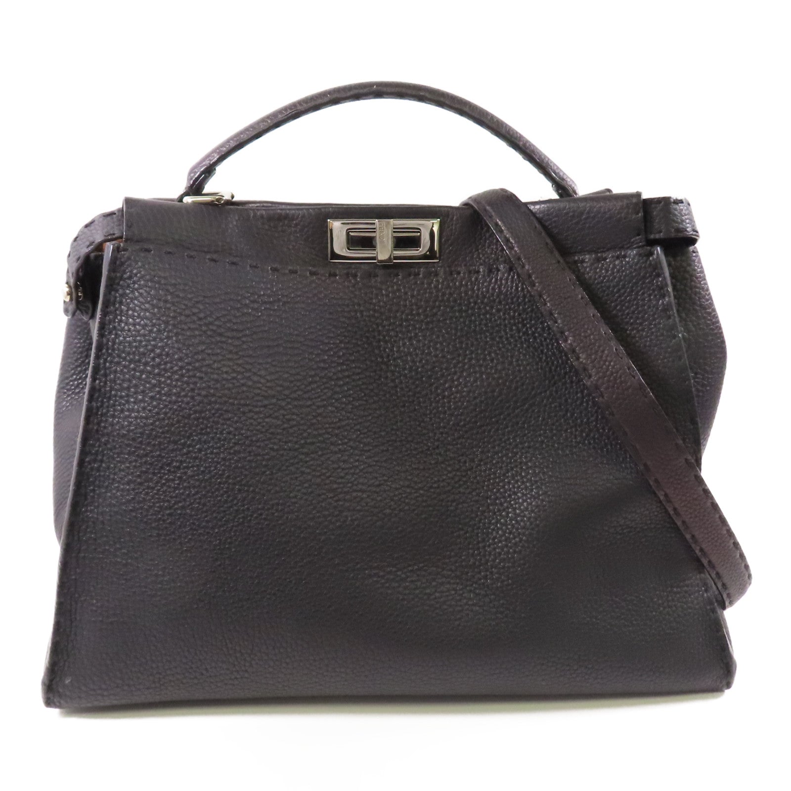 FENDI SHW Peekaboo 2 Way Shoulder Bag Handbag Calfskin Leather Black