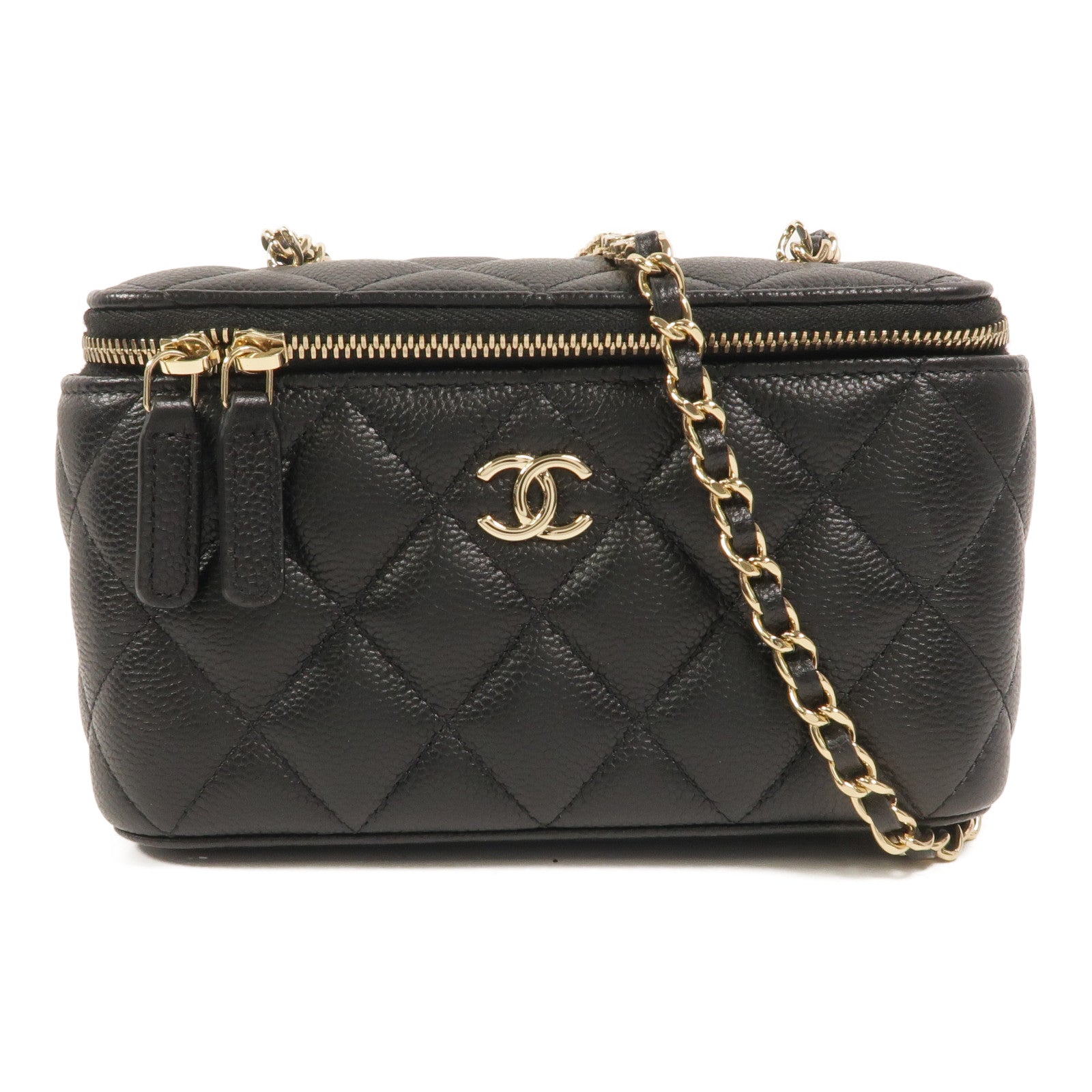 CHANEL 牛皮皮革Vanity Case鏈帶肩背袋