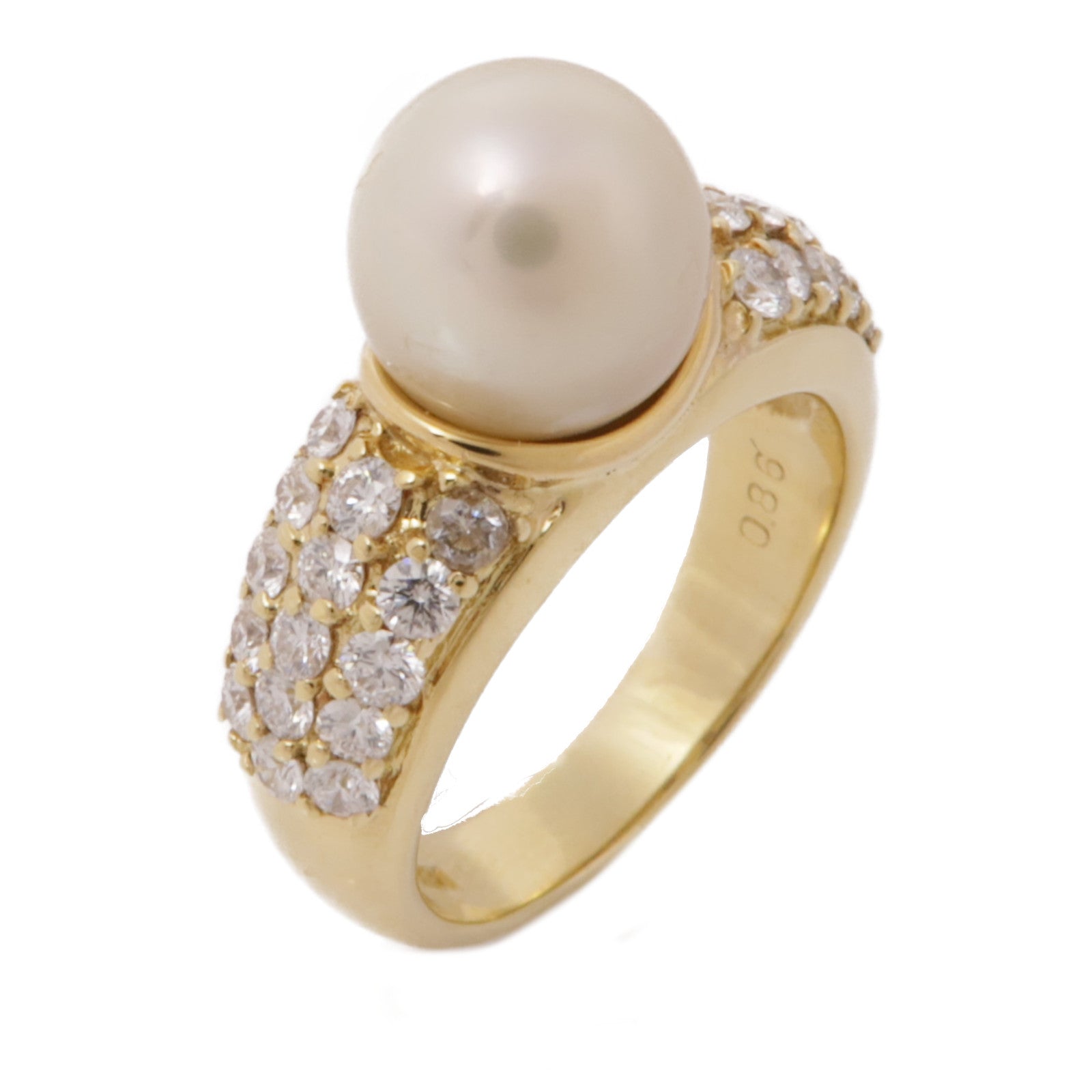 JEWELRY 【激減優惠】18K黃金Pearl Diamond Ring珍珠/鑽石戒指US#6.25