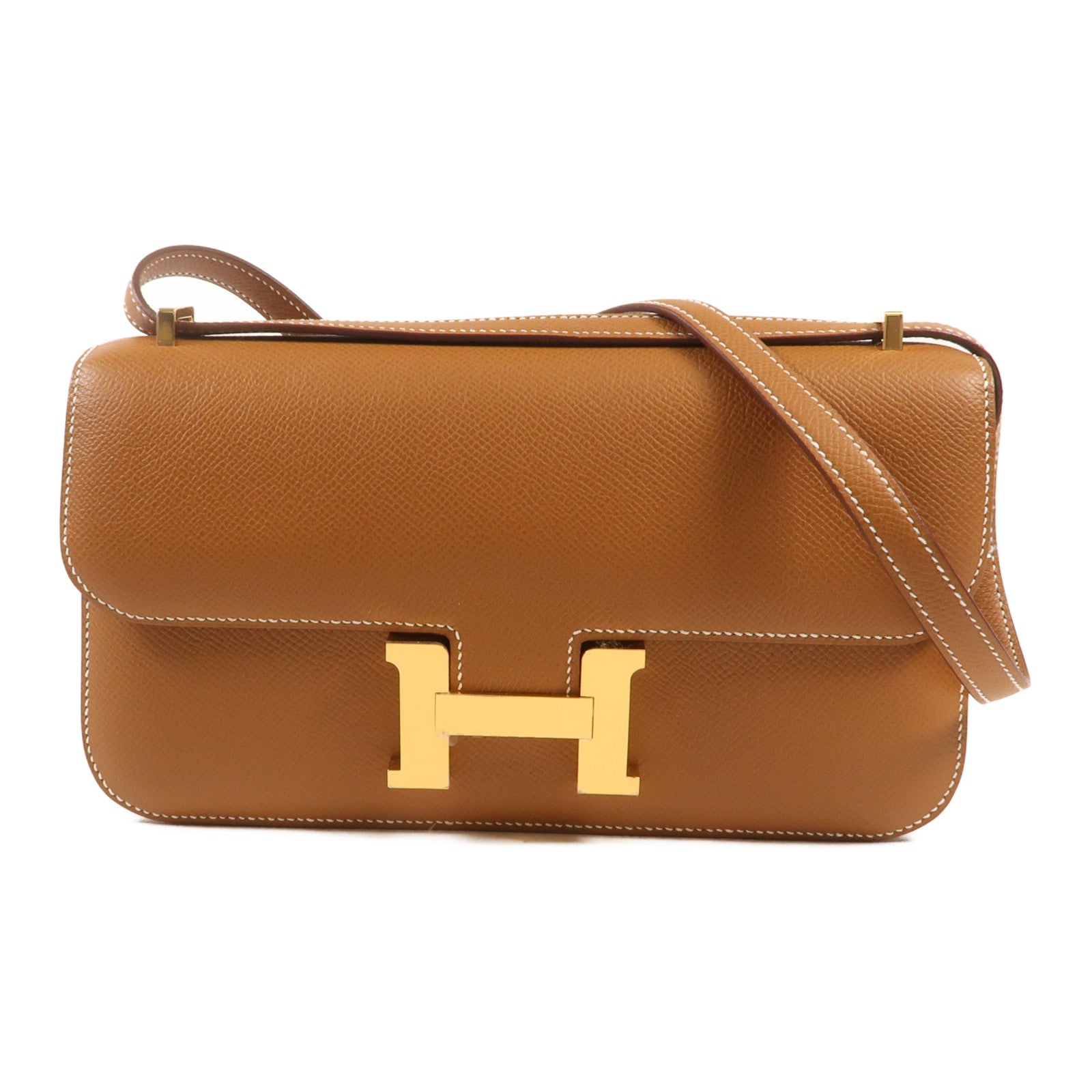 HERMES Epsom皮革Constance Elan金扣肩背袋Gold