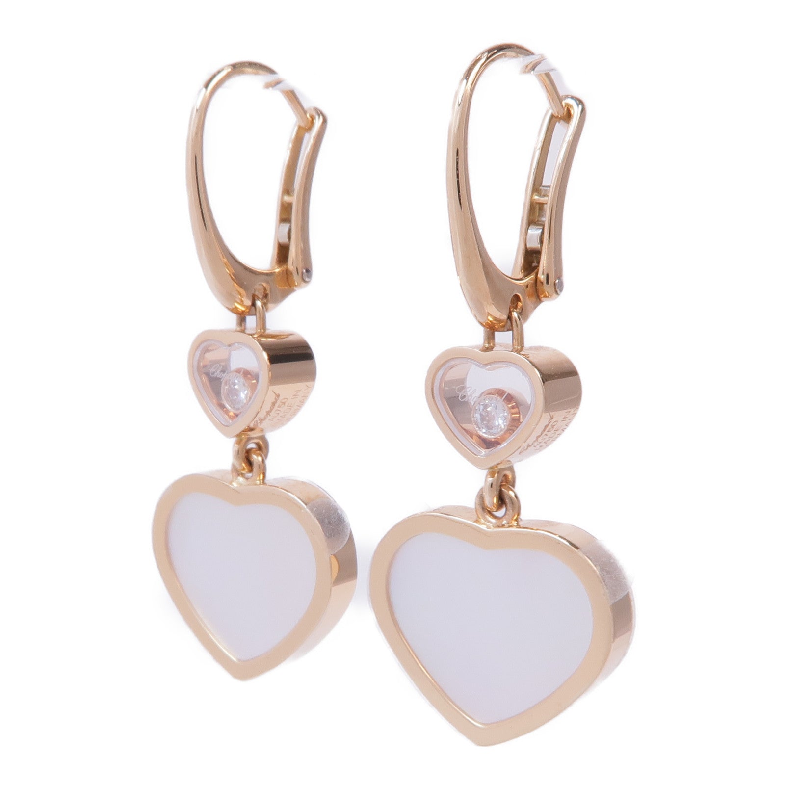 Chopard 18K玫瑰金Happy Hearts Earrings珍珠母貝/鑽石耳環