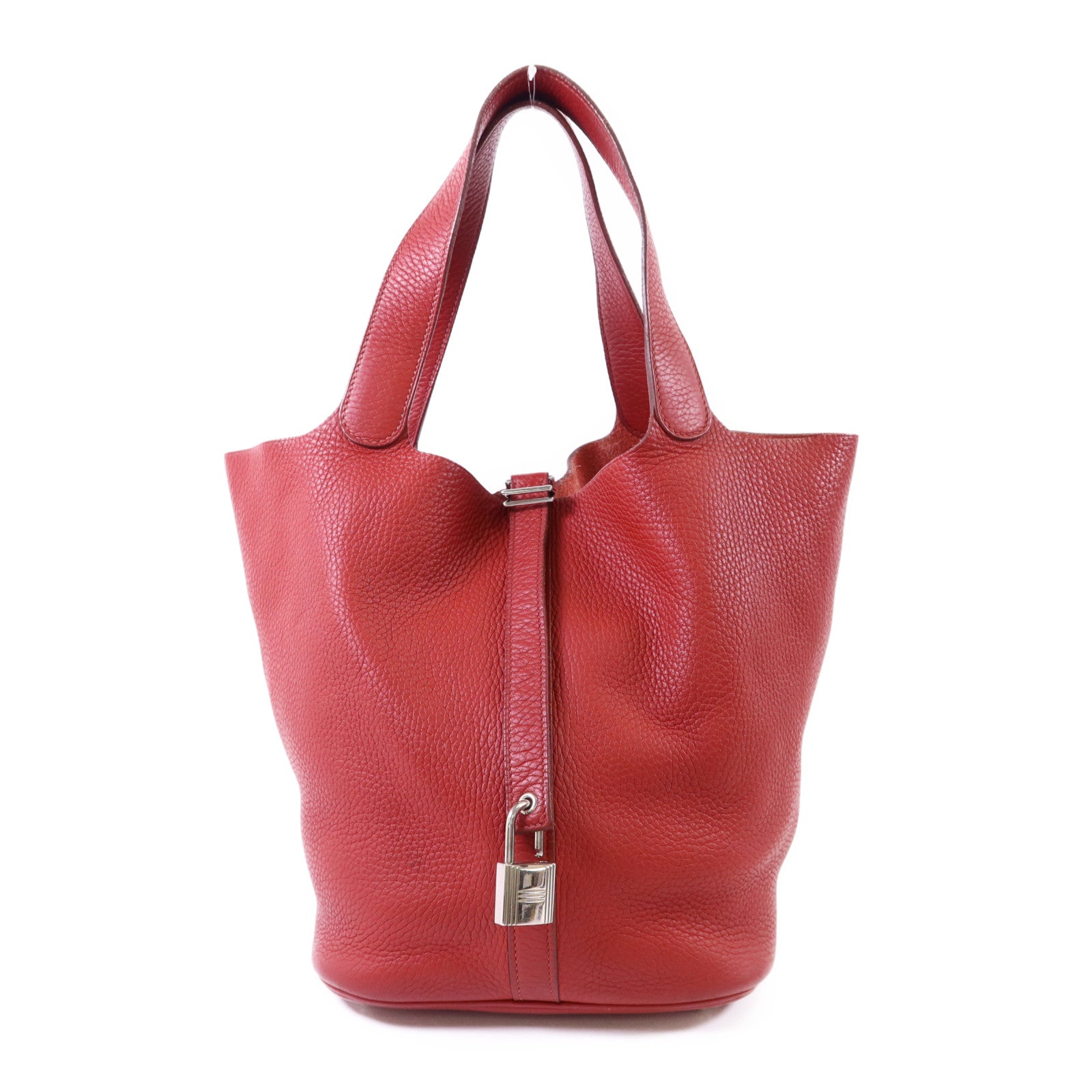 HERMES Clemence皮革Picotin GM銀扣手挽袋Rouge Casaque