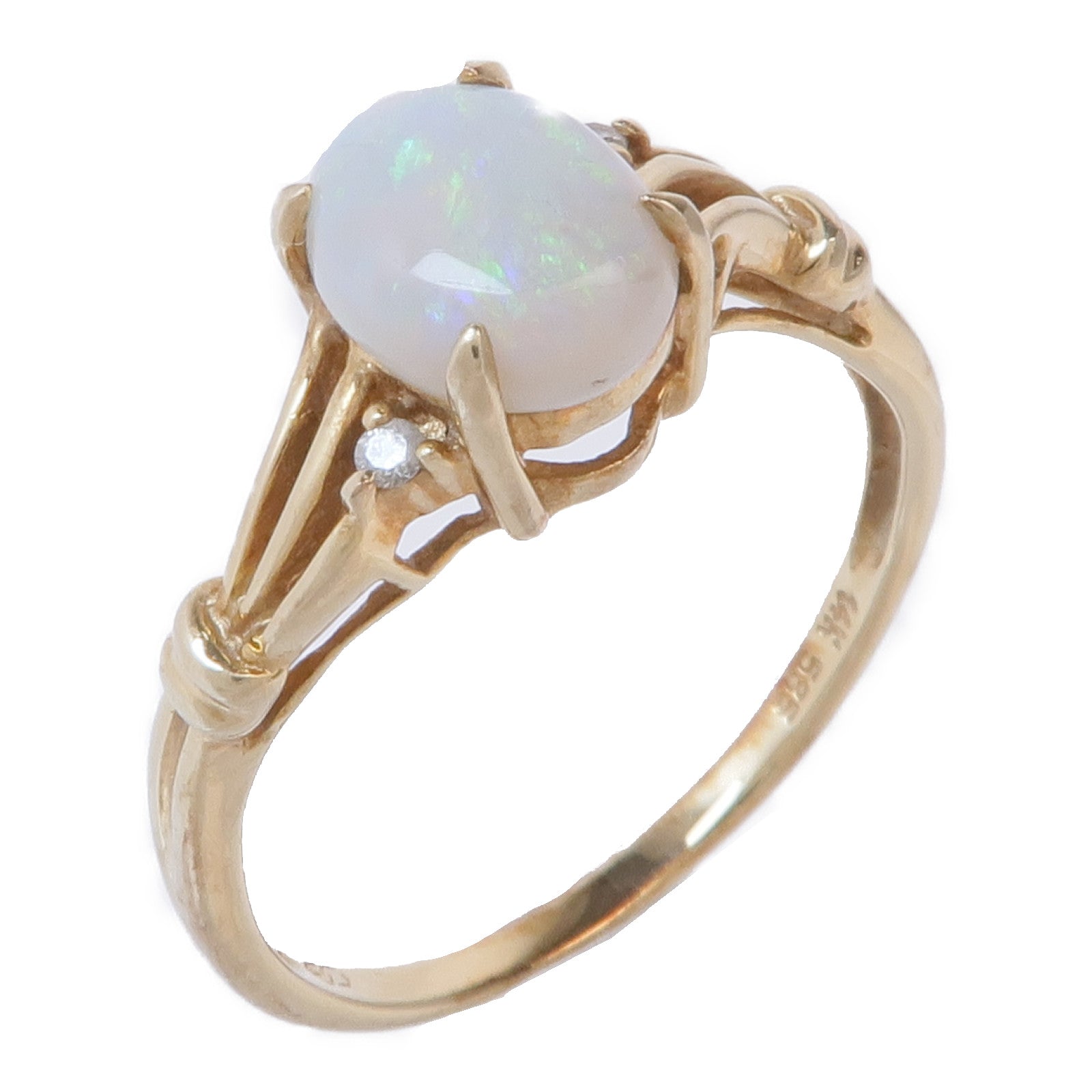 JEWELRY 14K黃金Opal Diamond Ring蛋白石/鑽石戒指US#7