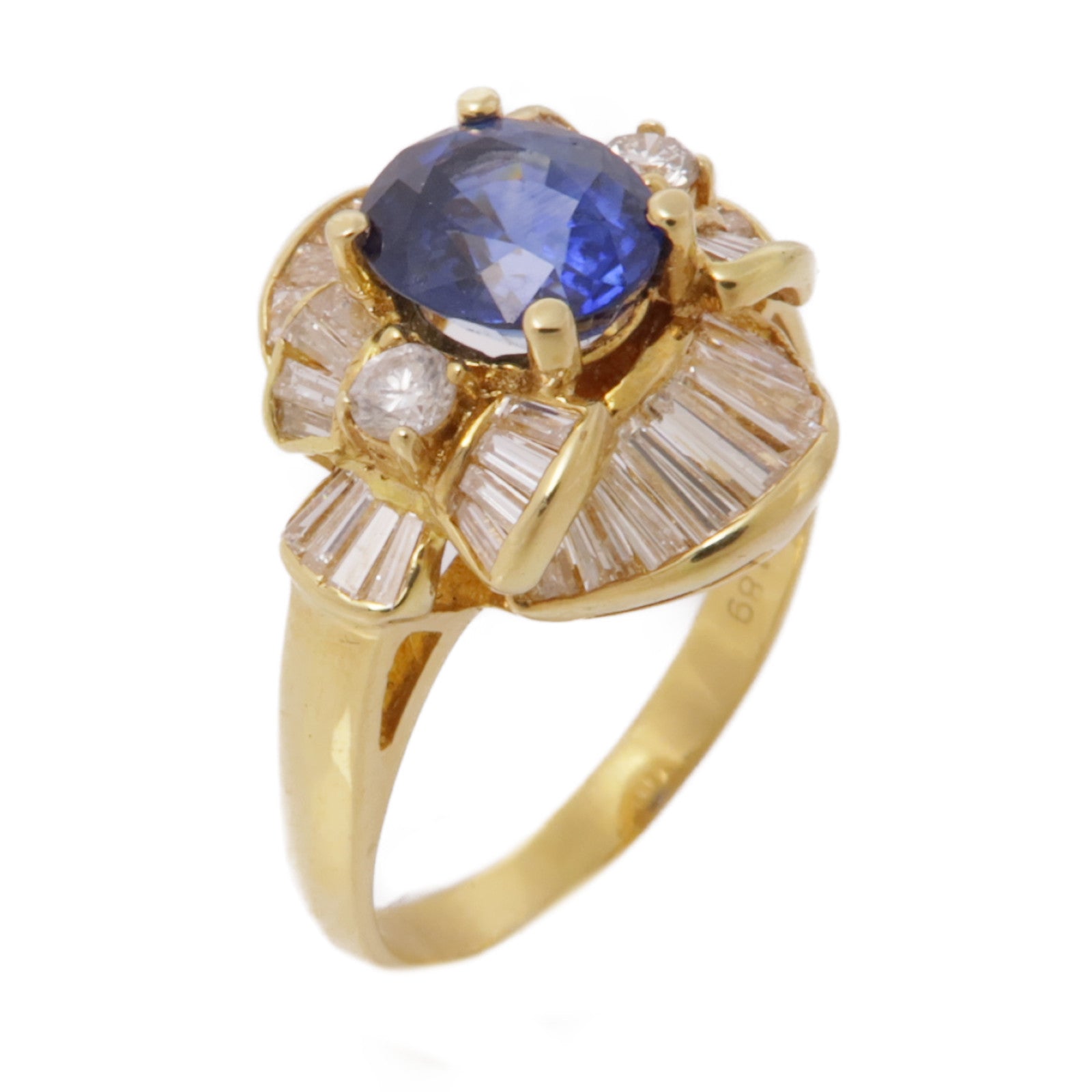 JEWELRY【激減優惠】 18K黃金Sapphire Diamond Ring藍寶石/鑽石戒指US#7.5