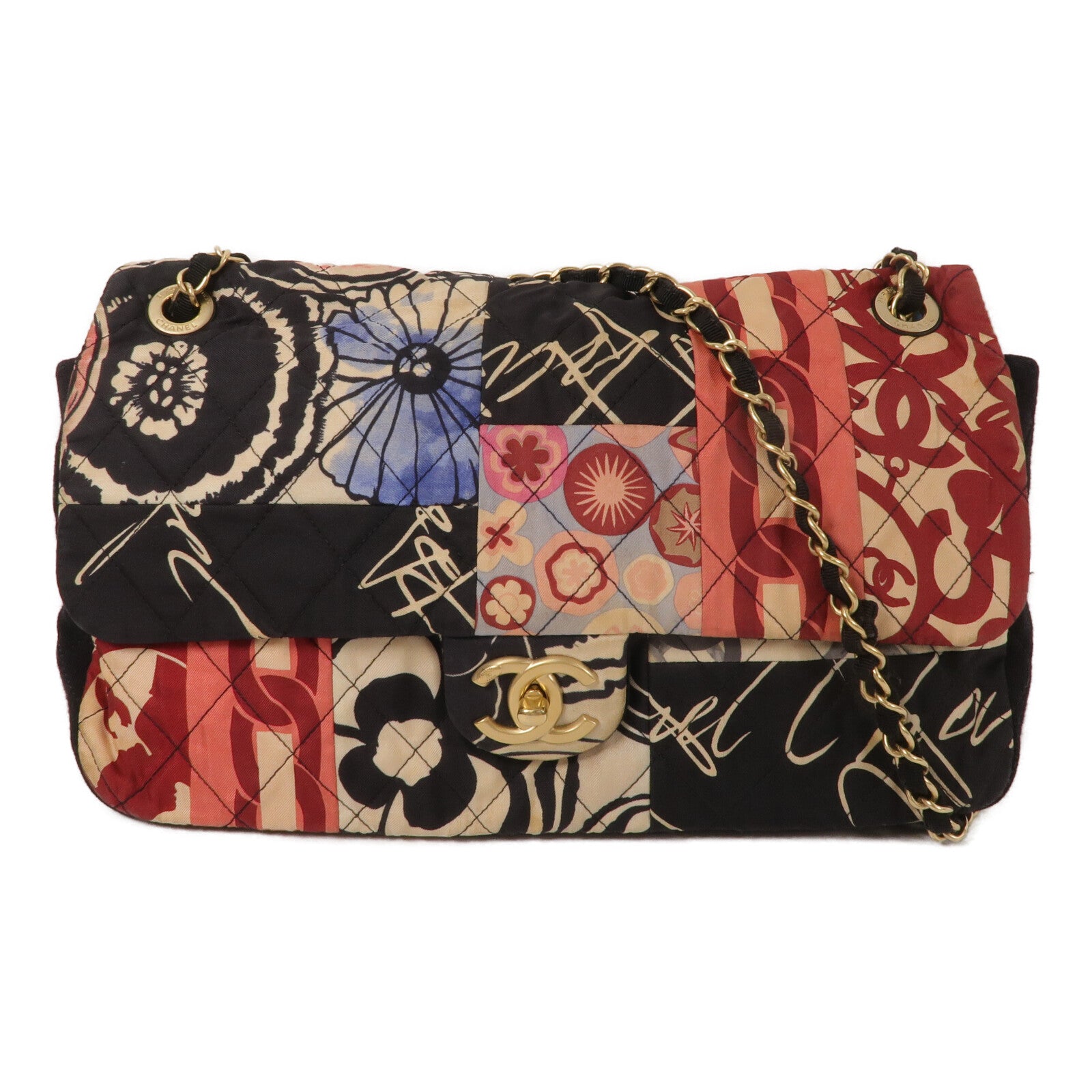 CHANEL 棉布Patchwork Flap鏈帶肩背袋