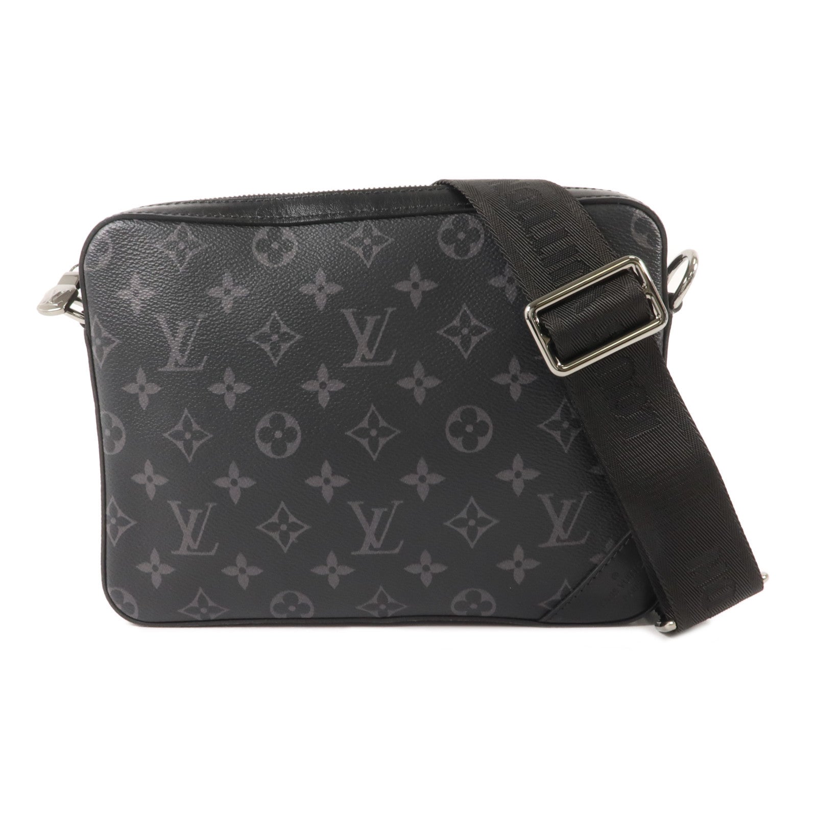LOUIS VUITTON Monogram Eclipse Reverse Trio Messenger銀扣肩背袋灰色
