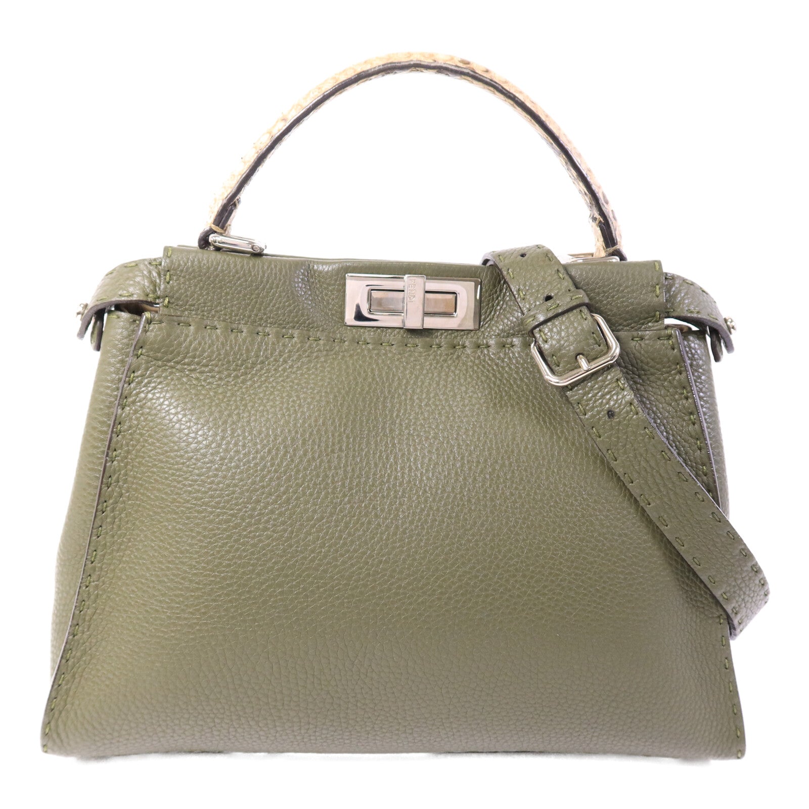 FENDI 牛皮/蛇皮皮革皮革Peekaboo手挽肩背兩用袋