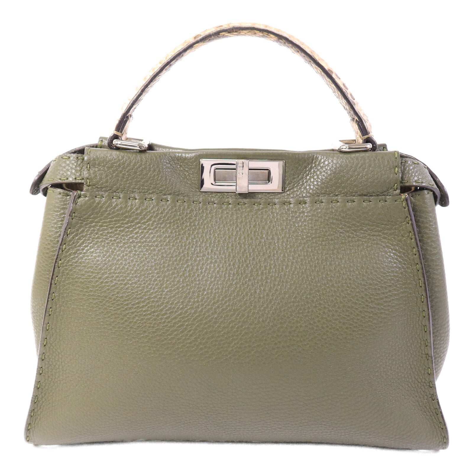 FENDI 牛皮/蛇皮皮革皮革Peekaboo手挽肩背兩用袋